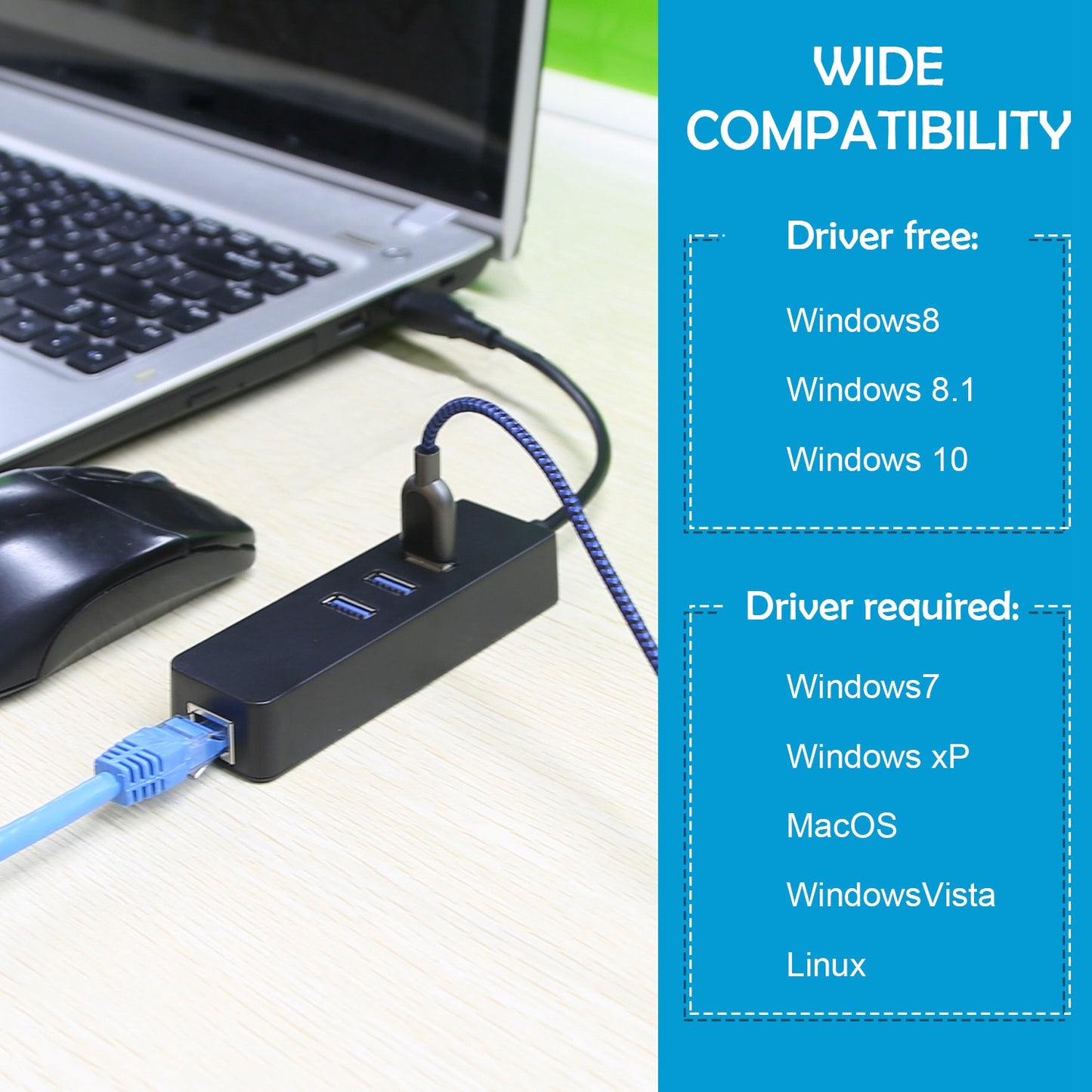 USB 3.0 Hub with Gigabit Ethernet Adapter - 3 Port