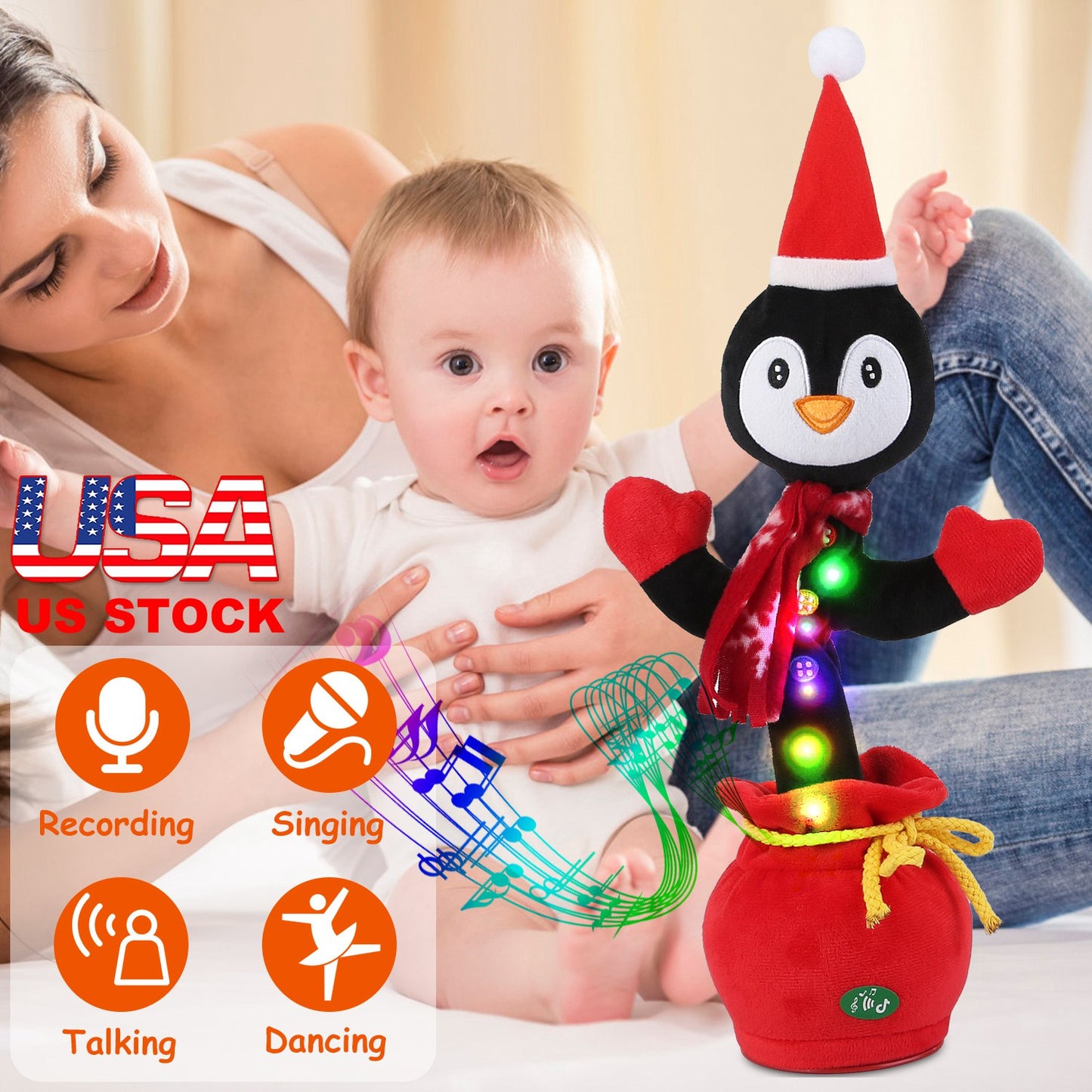 Dancing Christmas Plush Toy with Music, Lights & Recording