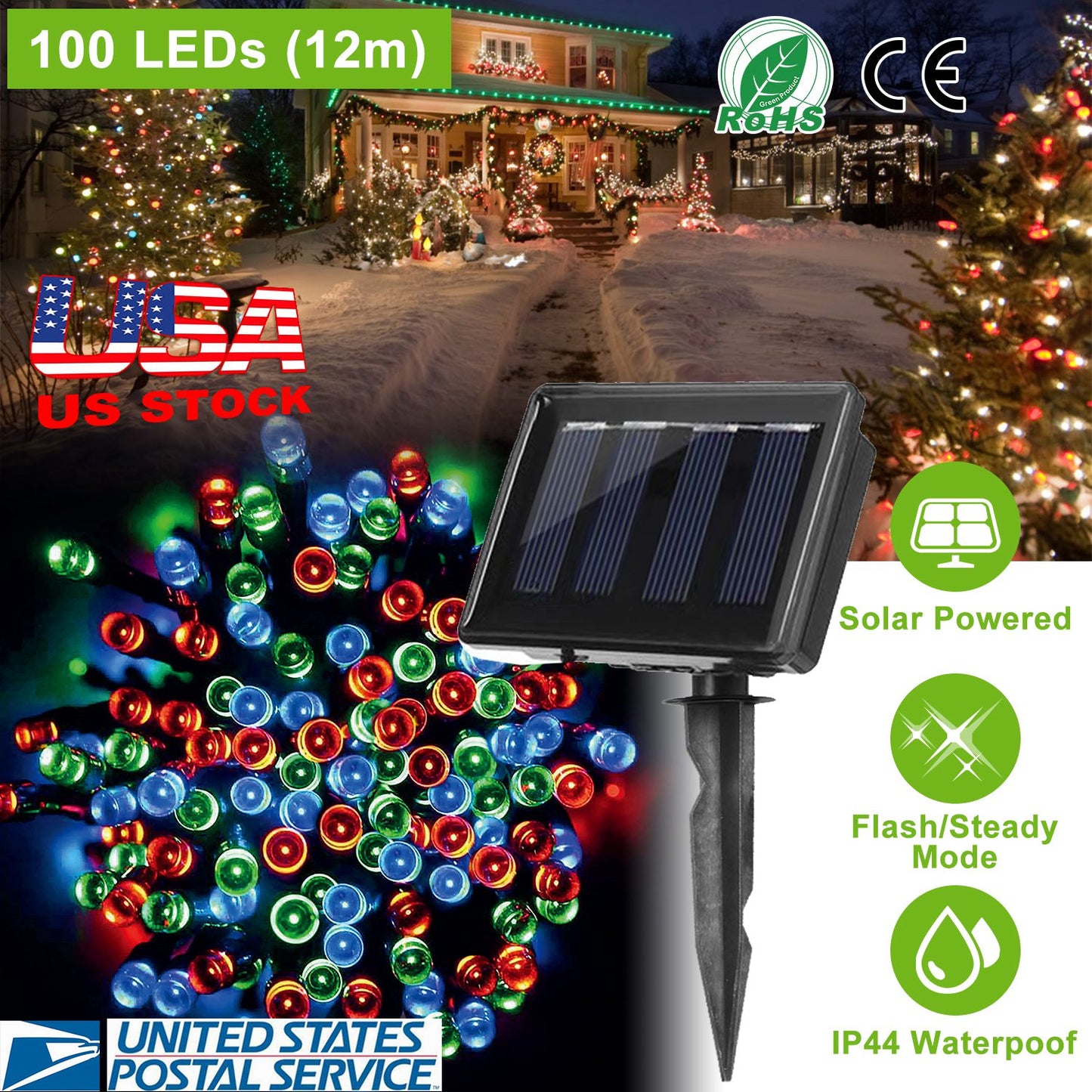 Solar String Lights 100 LED Multicolor 39ft Outdoor Waterproof