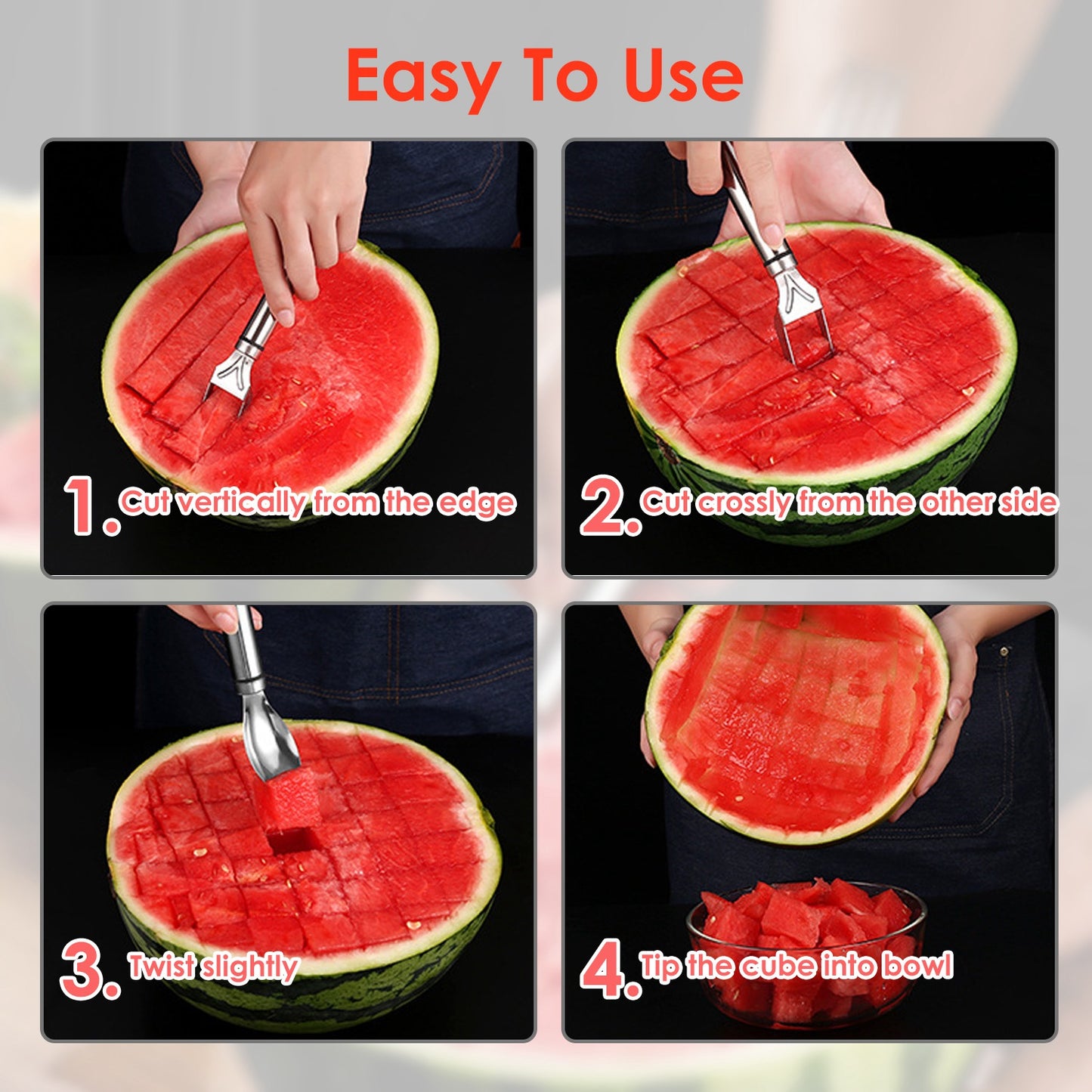 2-in-1 Watermelon Slicer Fork Set - Stainless Steel (5 Pack)