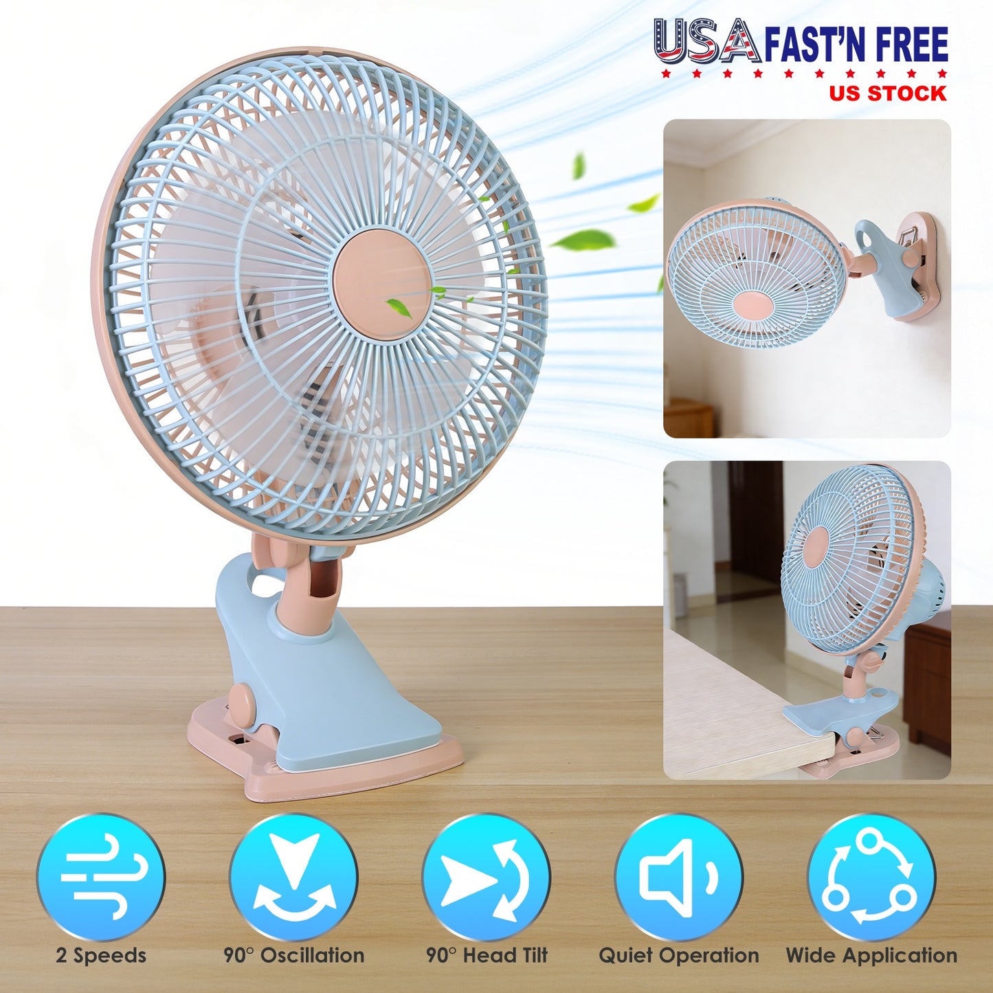 8.66" Clip-On Fan with 90° Oscillation & 2 Speed Settings
