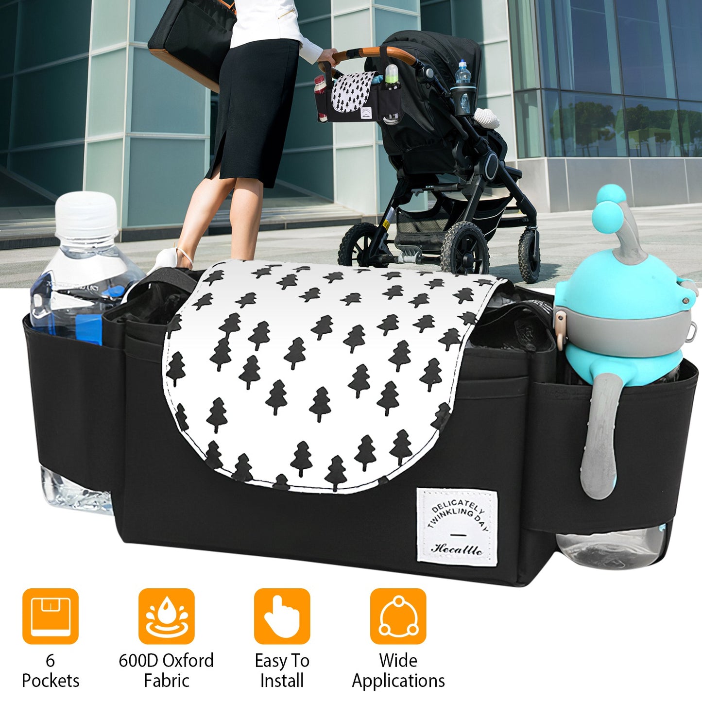 Stroller Organizer Bag with 6 Pockets and Cup Holders