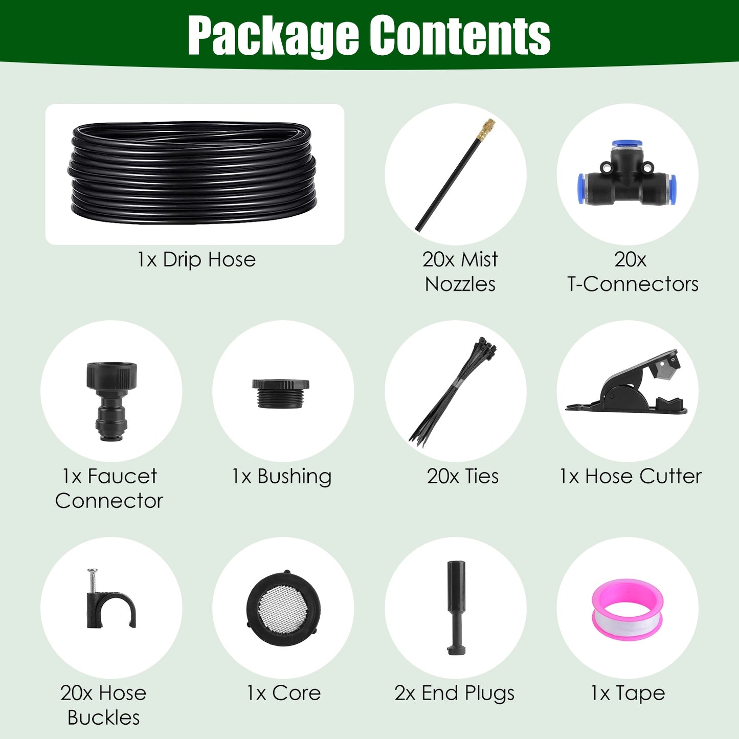 Drip Irrigation System with 49FT Hose & 360° Bendable Nozzles