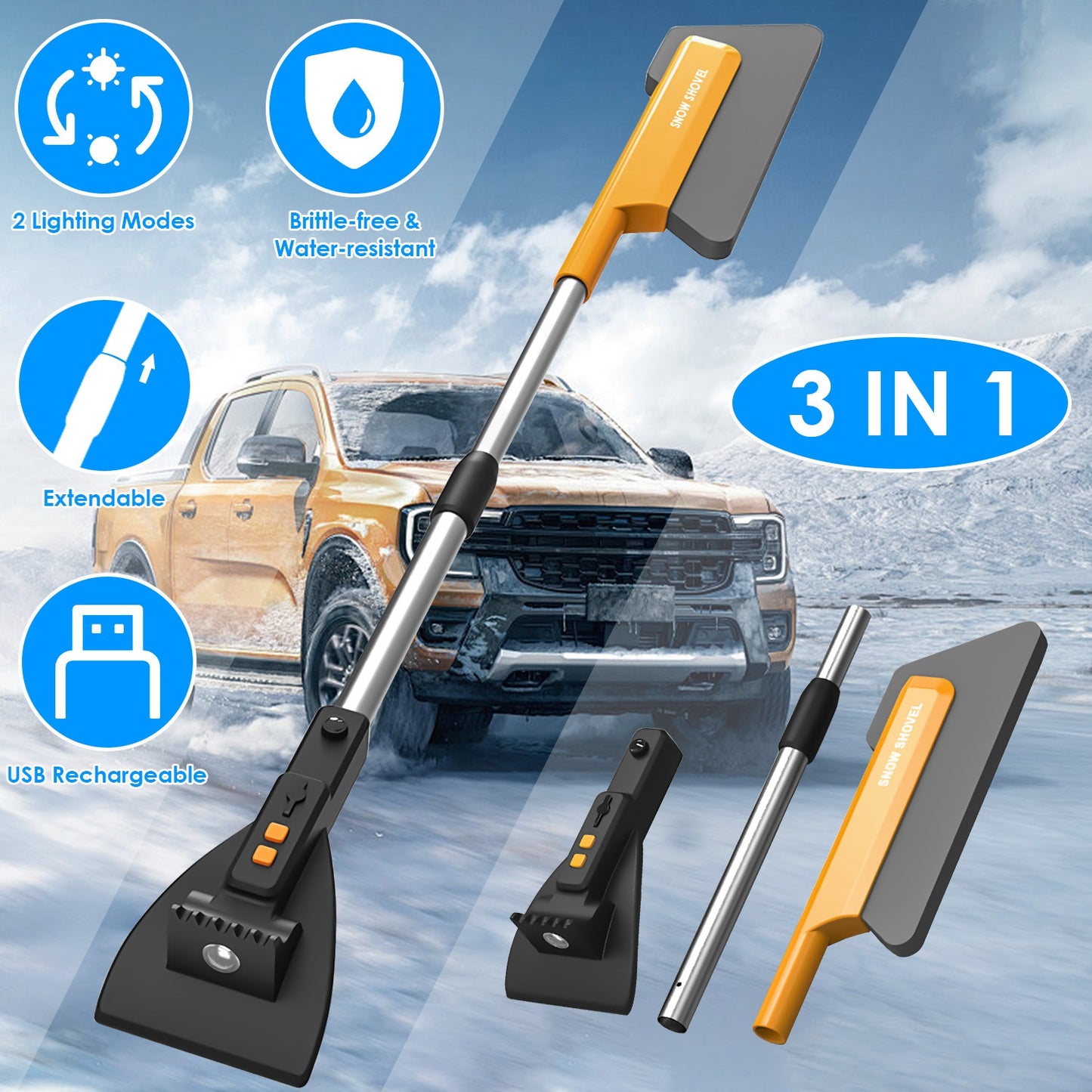 Telescopic Snow Brush with LED Lights and Ice Scraper