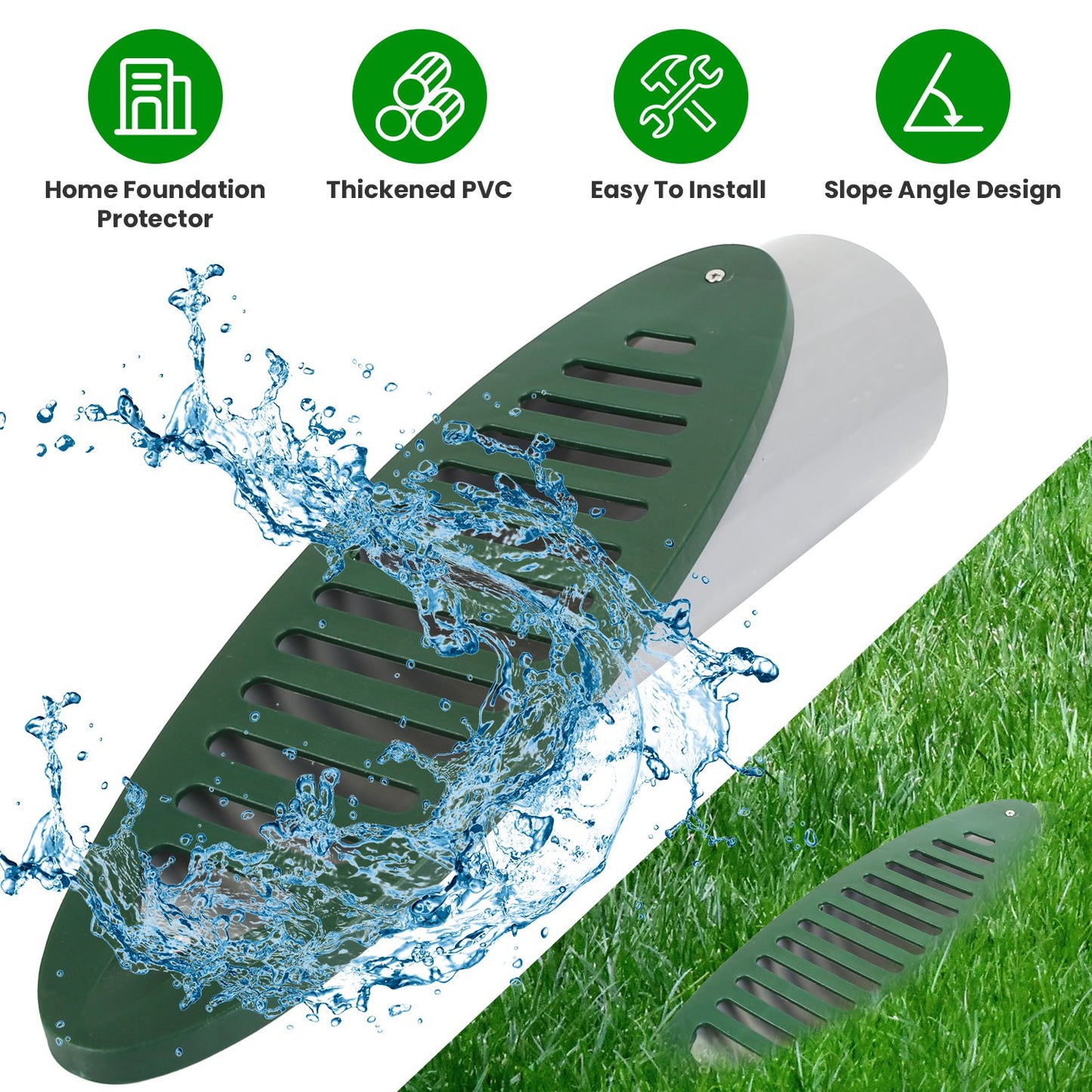 4-Inch Angled Yard Drainage Pipe with Sloped Grate - Green