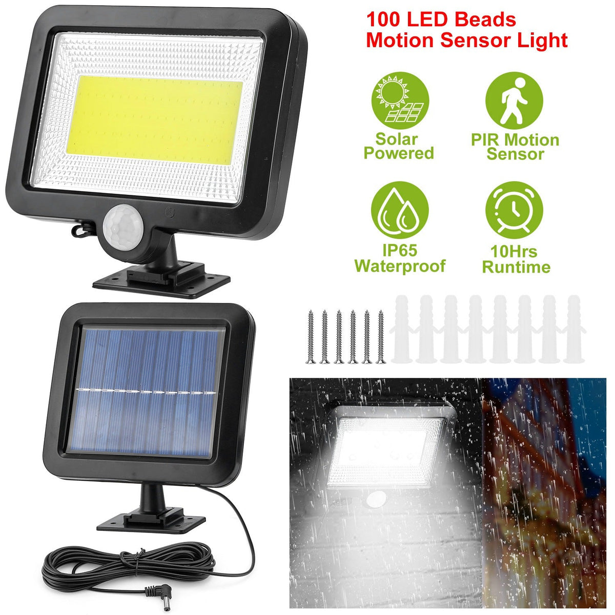 Solar Powered Wall Lights Outdoor 100 LED Beads Motion Sensor Lamp IP65 Waterproof Dusk To Dawn Sensor Light For Front Door Deck