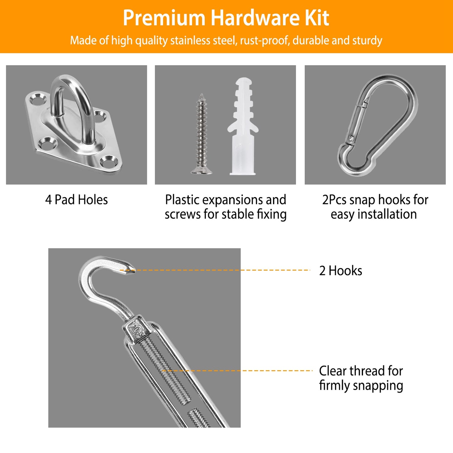 Sun Shade Sail Hardware Kit - Stainless Steel 32-Piece