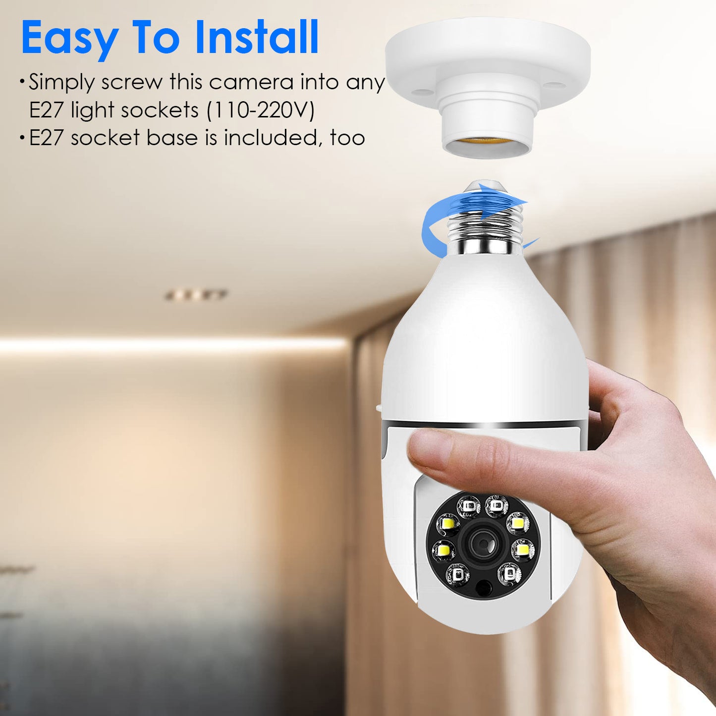 E27 WiFi Bulb Security Camera 1080P with Night Vision
