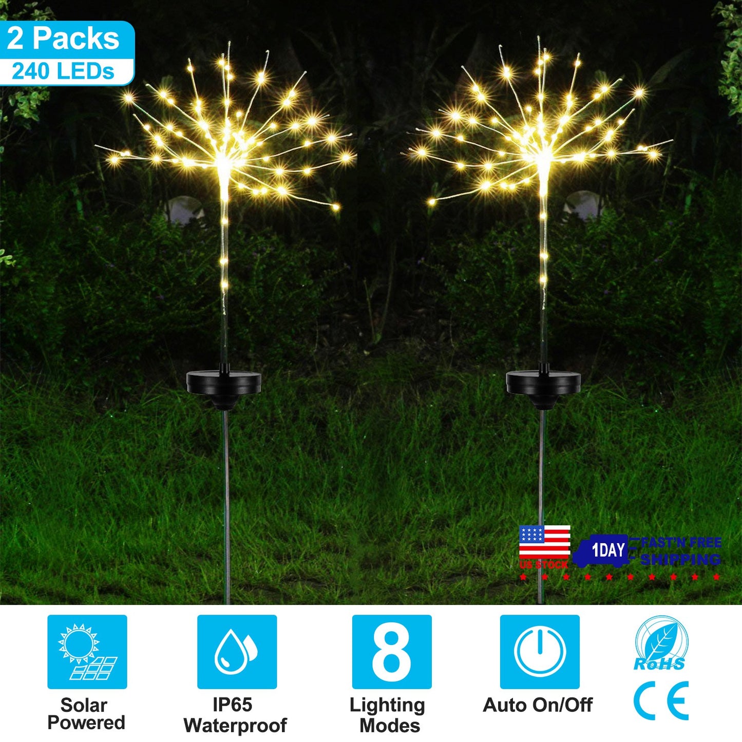 Solar Starburst Lights 240 LED Firework Garden Stake Lights