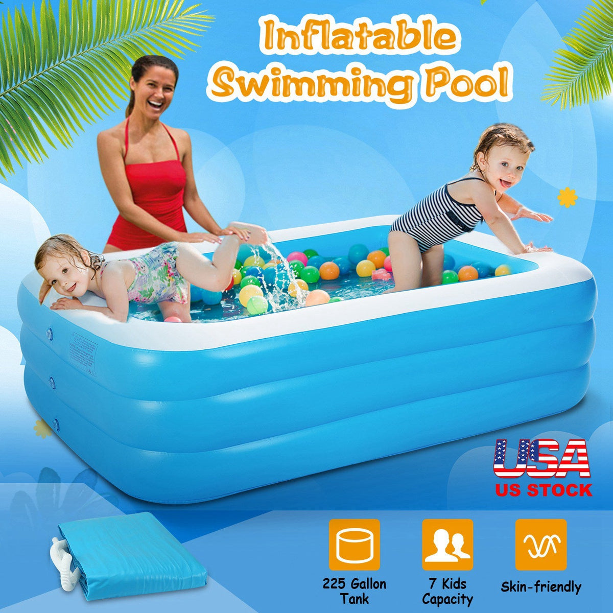 Inflatable Swimming Pools Family Swim Play Center Pool Blow up Kiddie Pool for Family Inflatable Lounge Pool for Kids Baby Adult Inflatable Water Ball