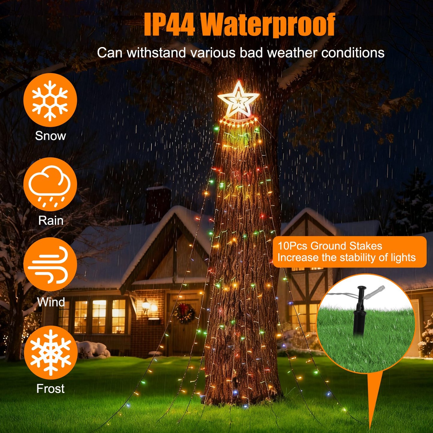 Star Waterfall Tree String Lights 350 LED Multicolor 11.48ft