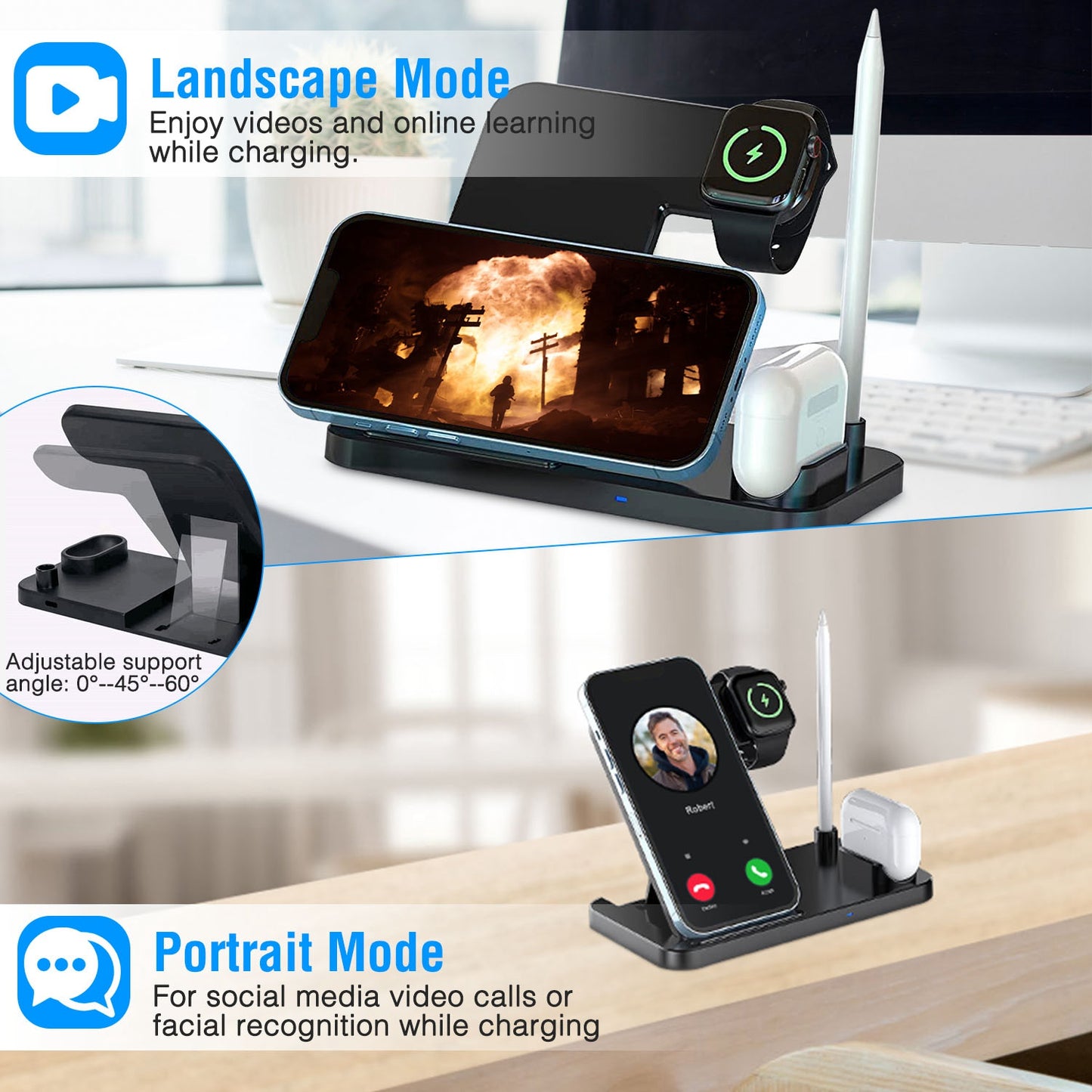 4-in-1 Wireless Charging Station with Foldable Stand