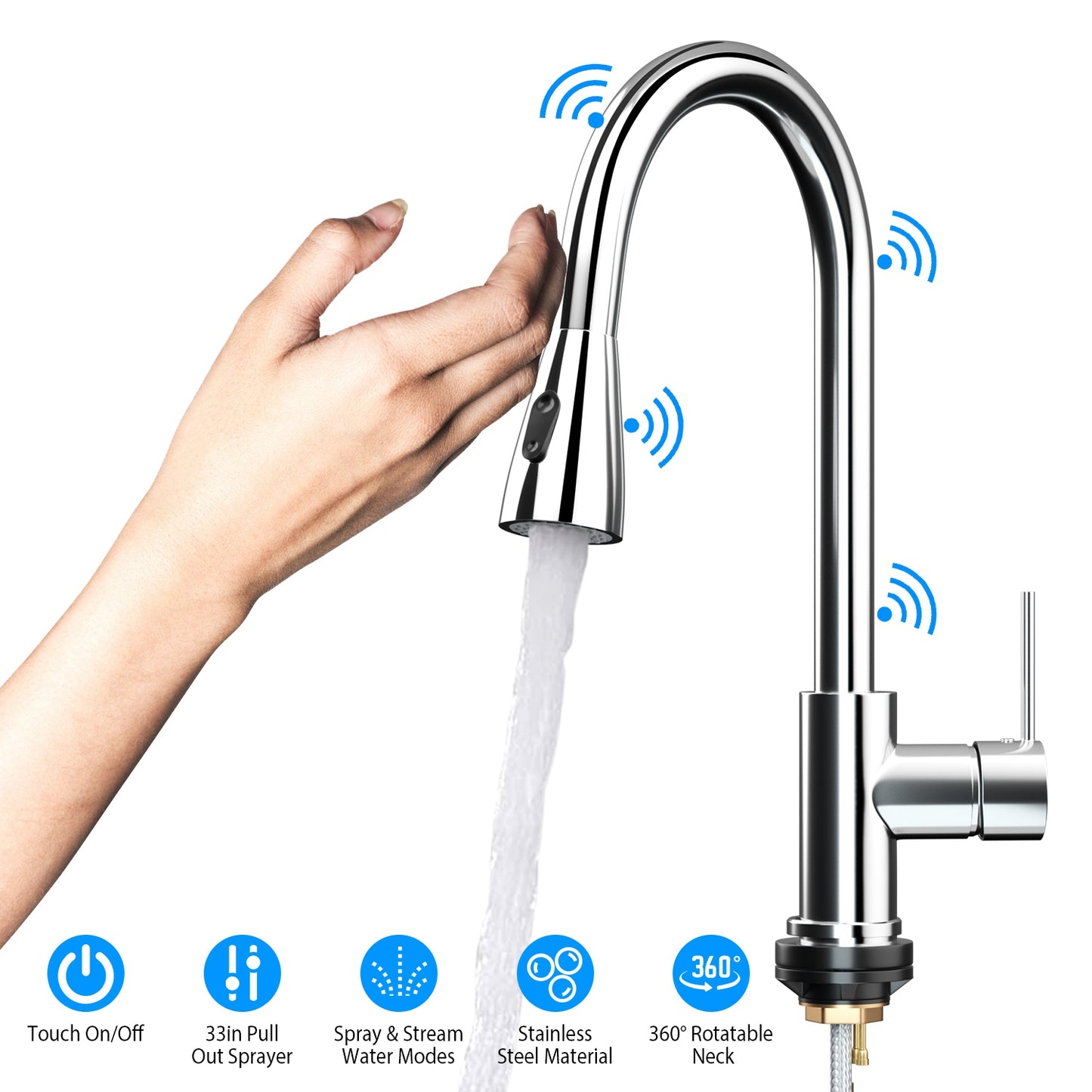 Touch Sensor Kitchen Faucet with Pull-Out Sprayer