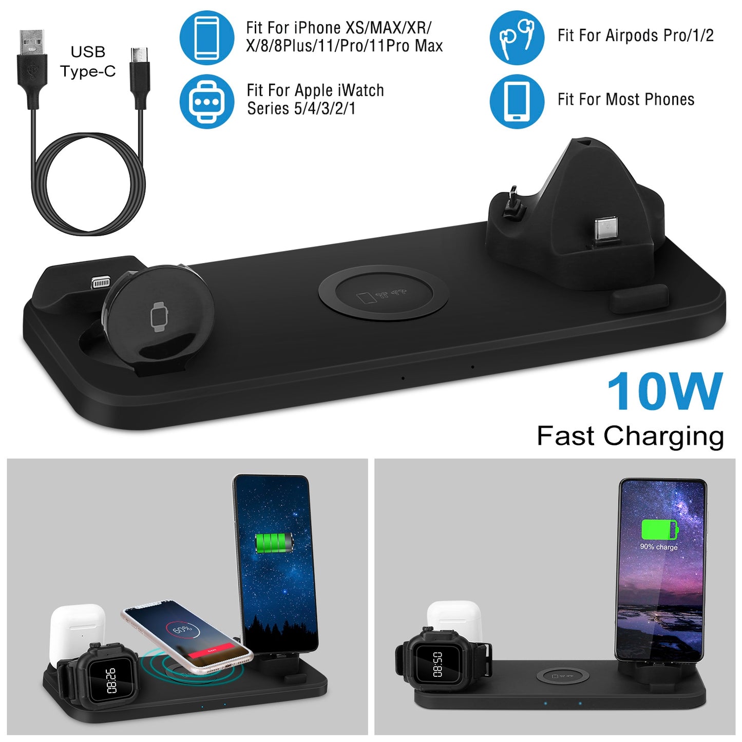 6-in-1 Wireless Charging Station for iPhone, Apple Watch & AirPods