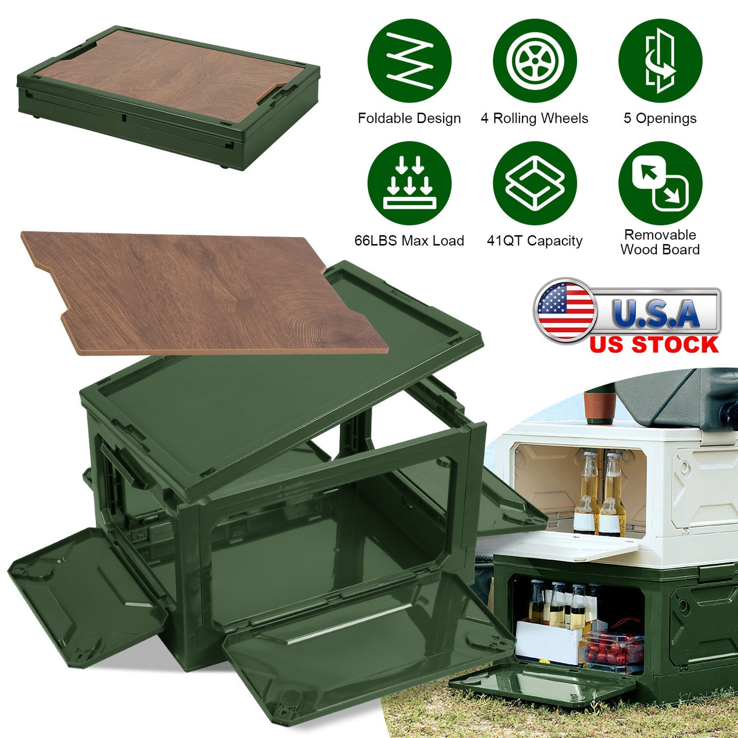 Collapsible Storage Bin with Wheels & Cutting Board Lid - 41QT
