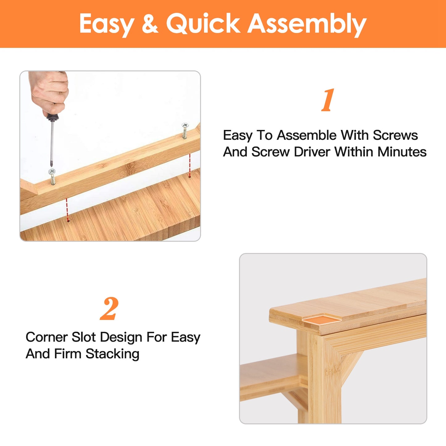 2-Tier Expandable Bamboo Spice Rack Organizer for Cabinet