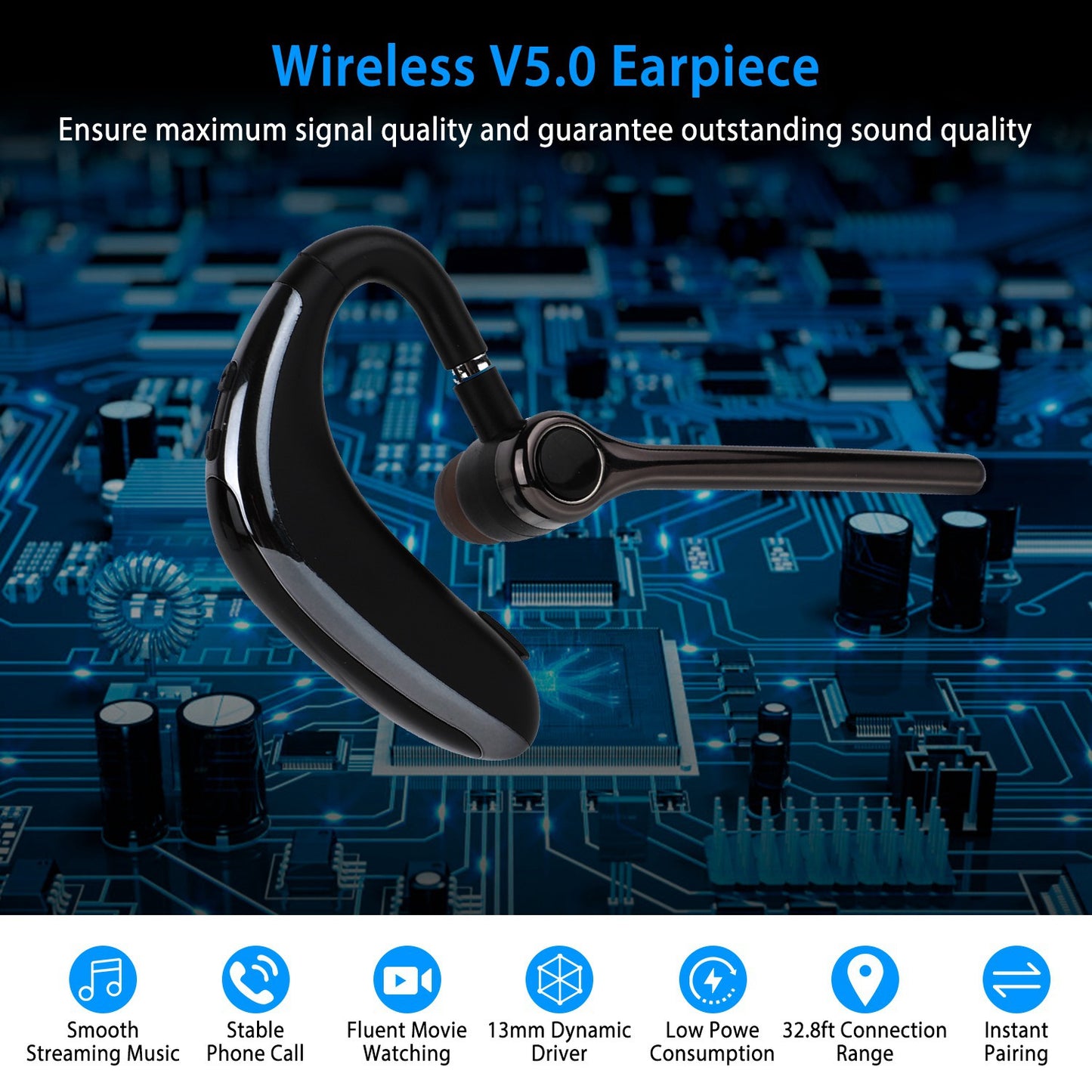 Wireless Earpiece V5.0 with ENC Noise Cancellation
