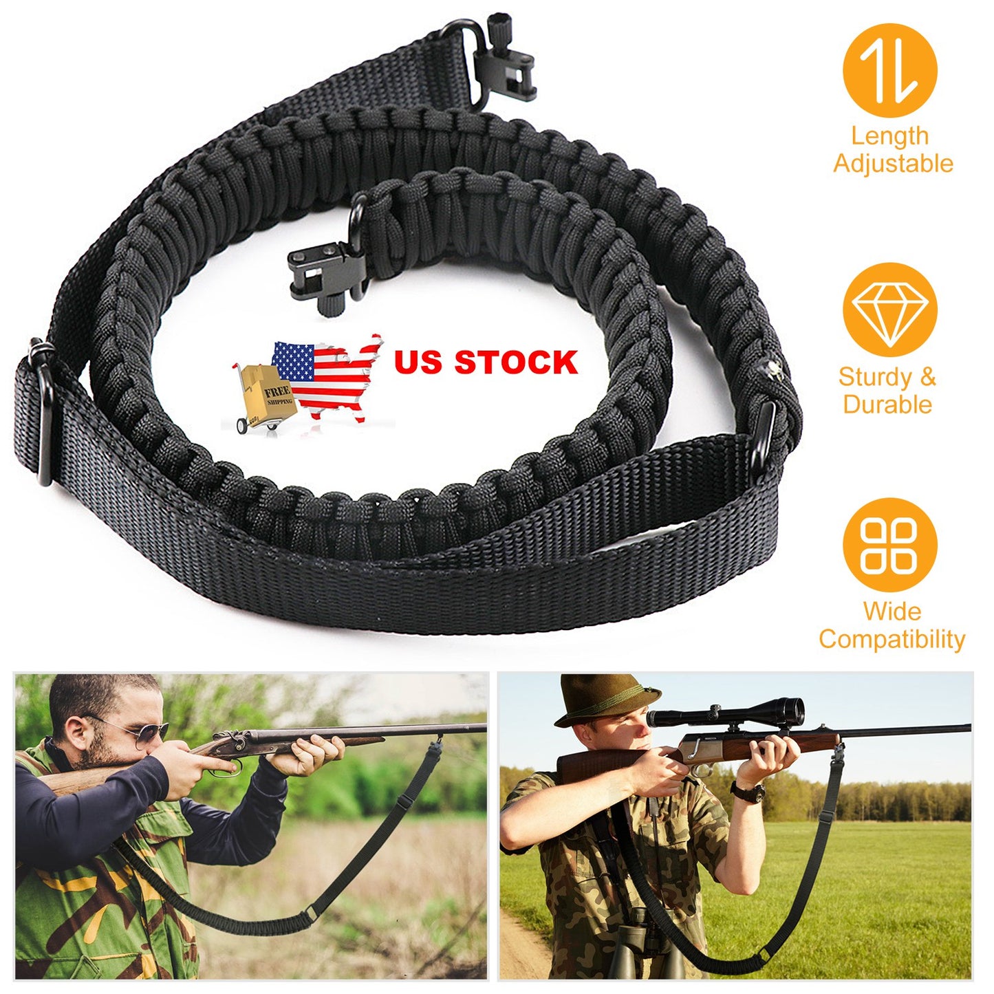 Adjustable Tactical Paracord Rifle Sling with Dual Swivels
