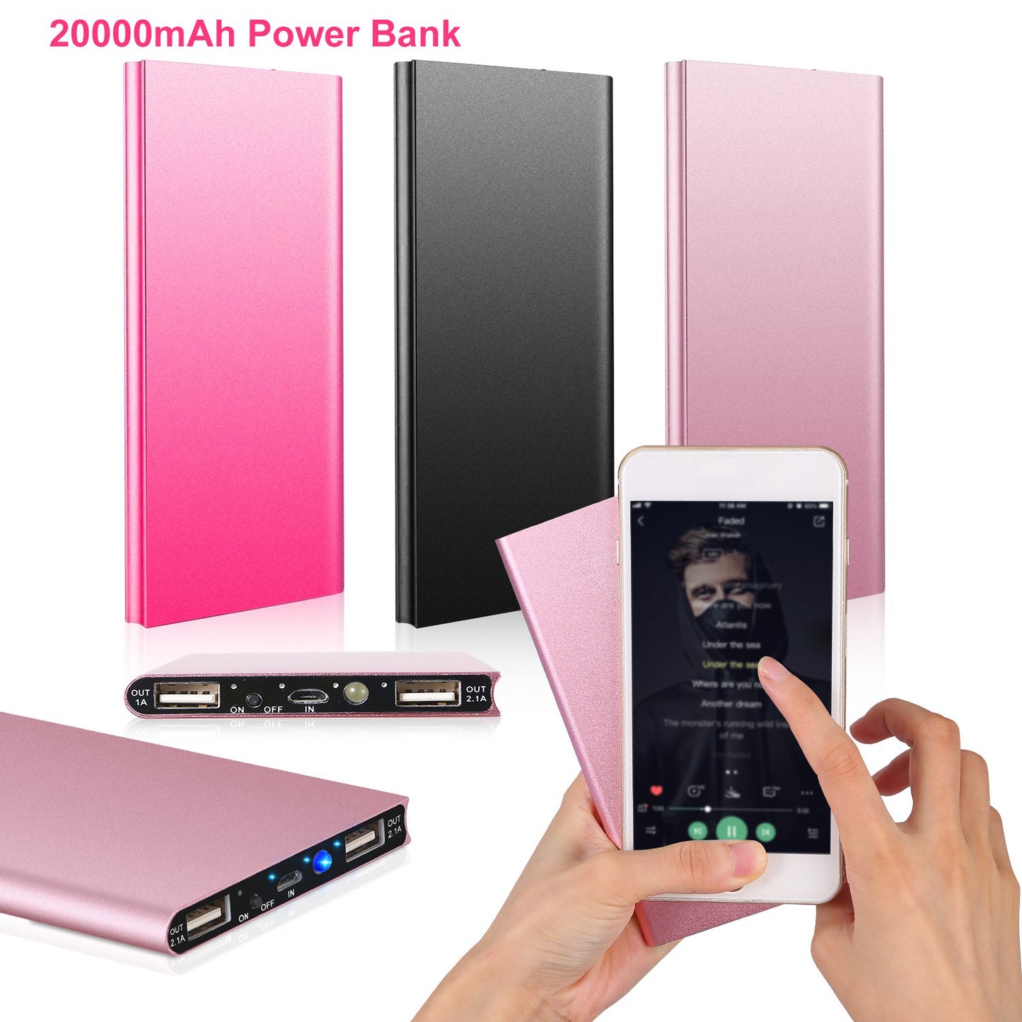 20000mAh Power Bank Dual USB Ports Ultra-Thin Portable Charger