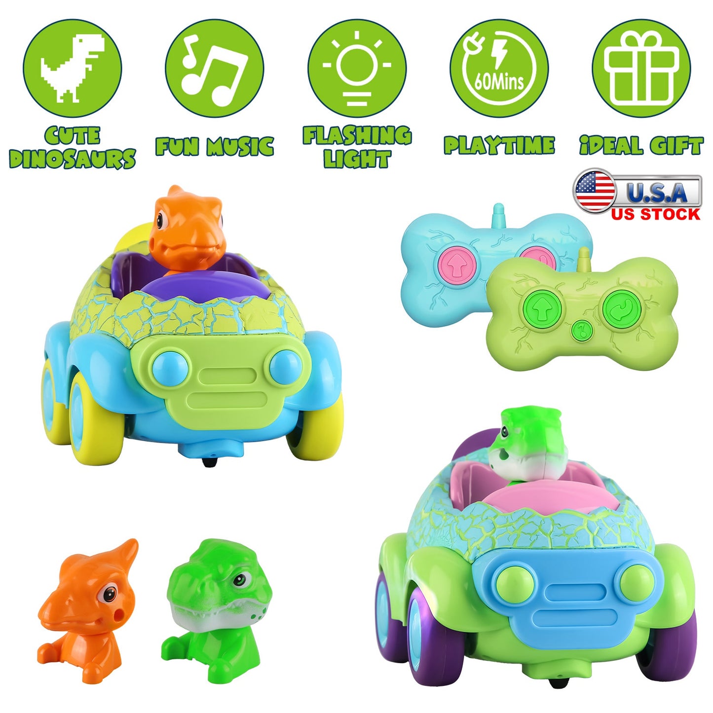 Dinosaur Remote Control Cars 2-Pack for Toddlers Ages 3+