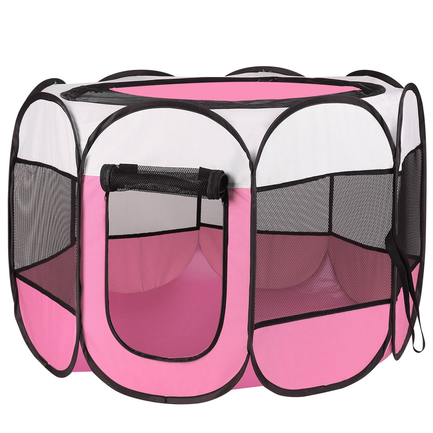 Foldable Pet Playpen with Mesh Panels and Zipper Top