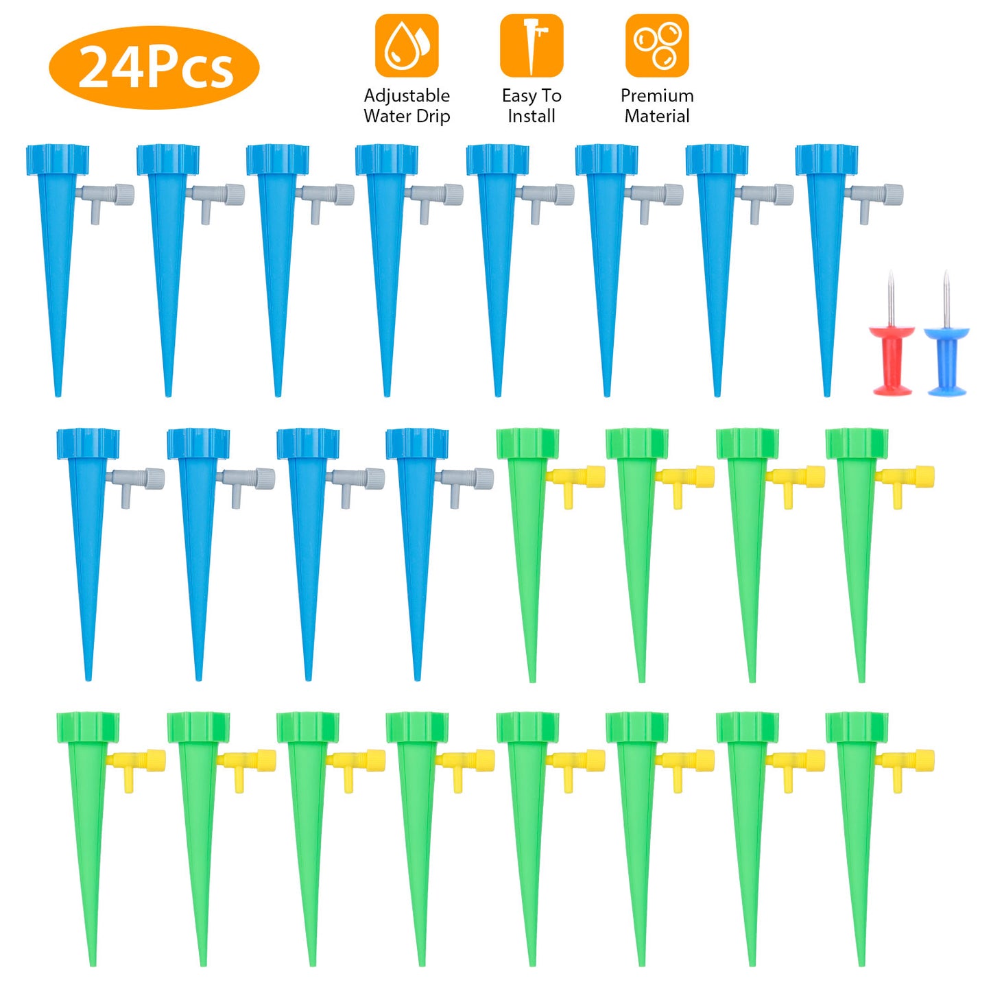Plant Watering Spikes with Adjustable Valve - 24 Pack