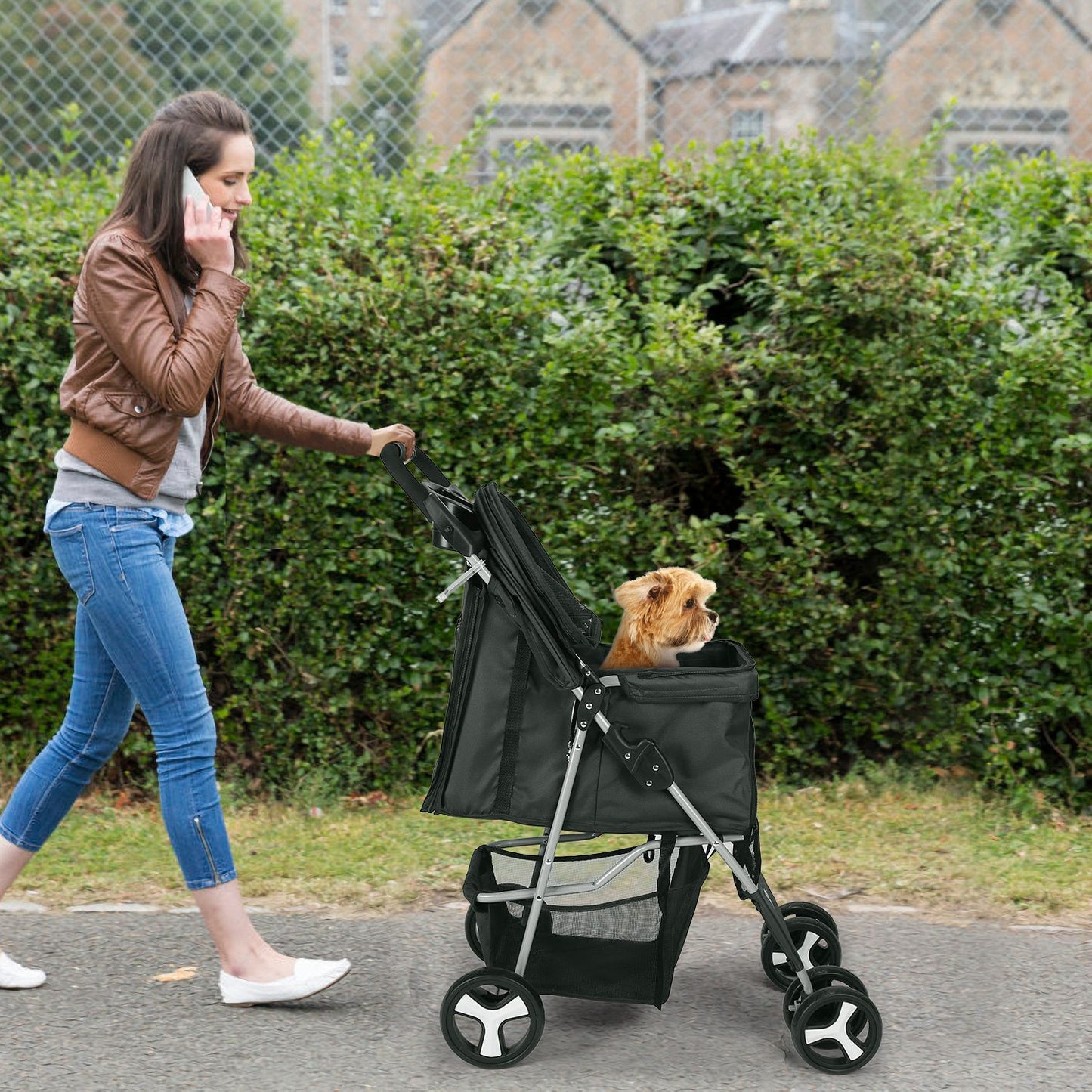 Pet Stroller with 4 Wheels - Foldable Carrier for Dogs & Cats