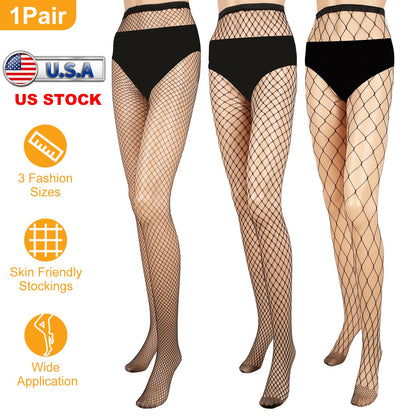 Women Fishnet Tights Sexy High Waist Fishnet Pantyhose Stretchy Mesh Hollow Out Tights Stockings w/ Small Medium Large Hole Choices