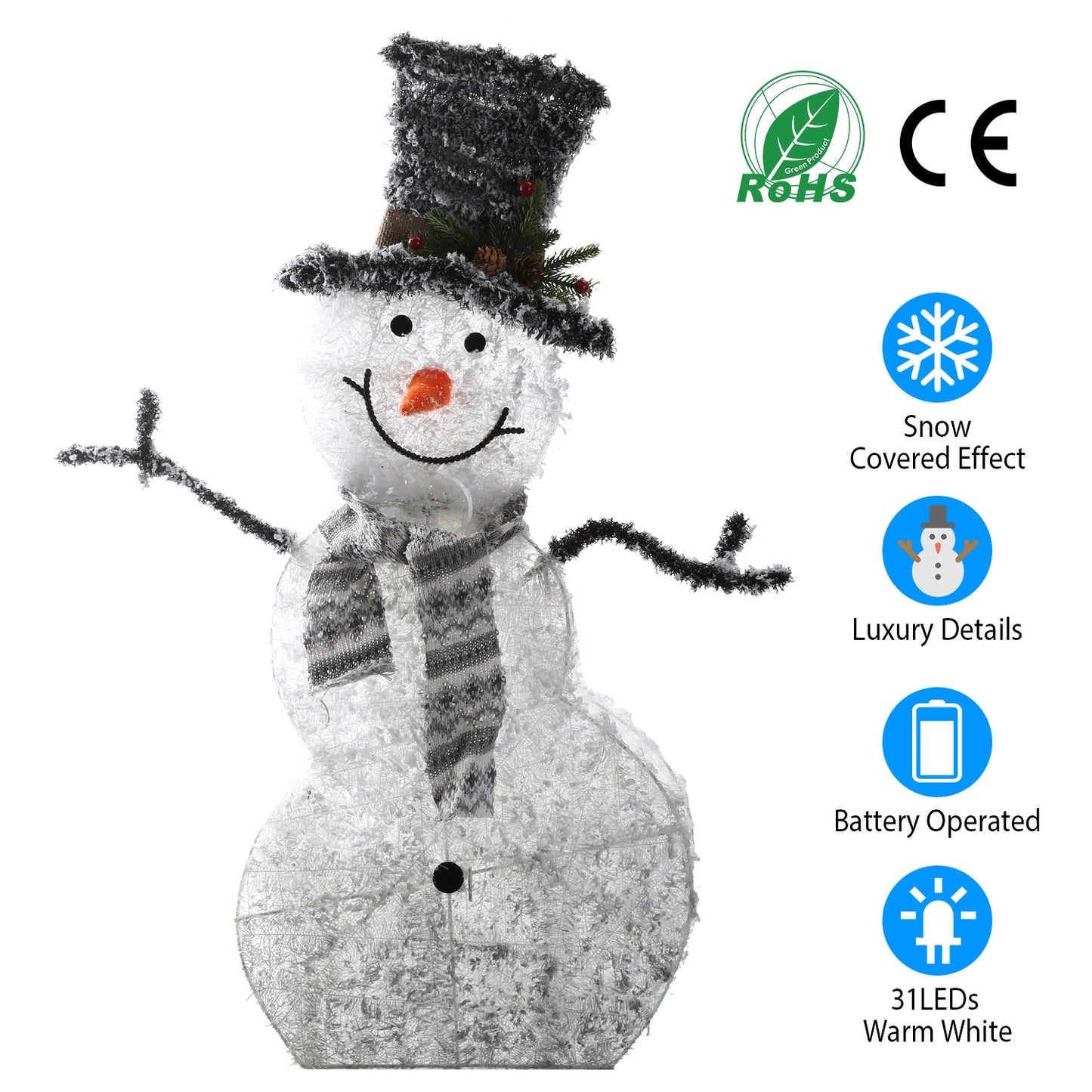 LED Lighted Snowman Christmas Decoration with Collapsible Frame