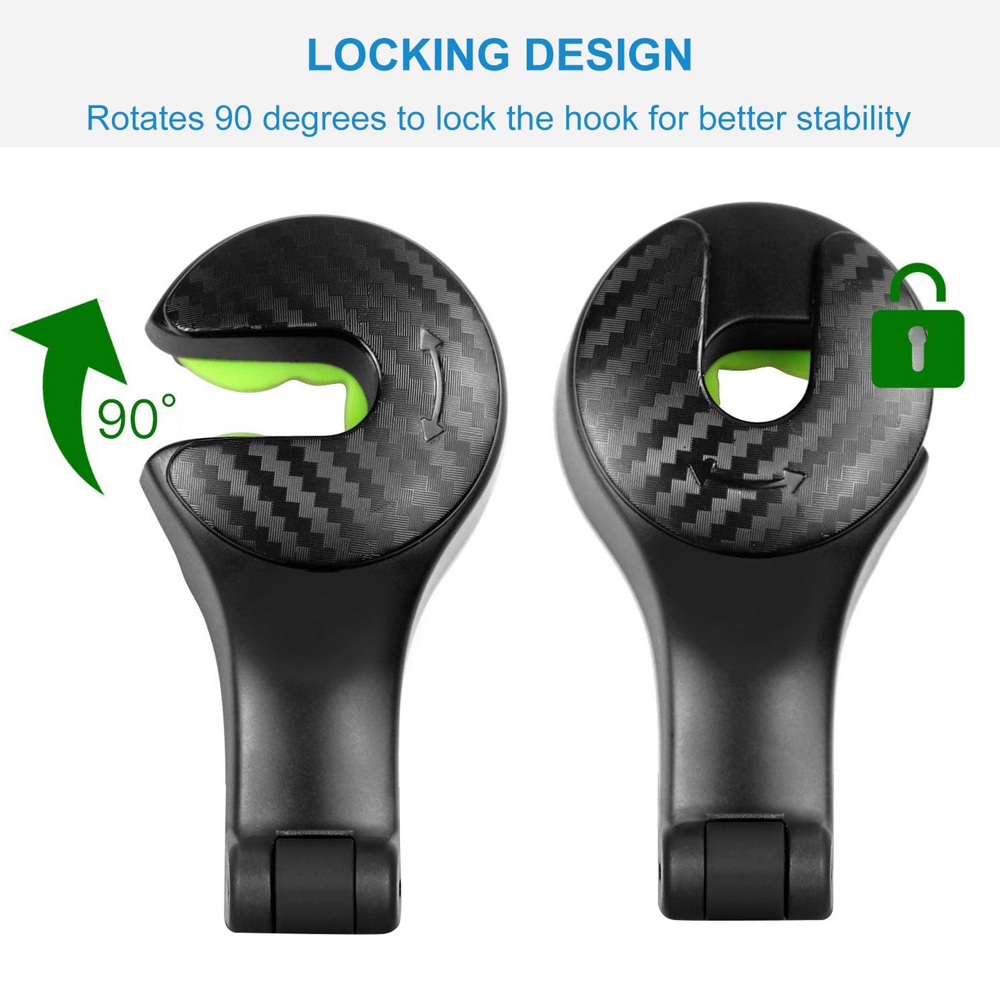 Car Headrest Hook with Phone Holder and Locking Design