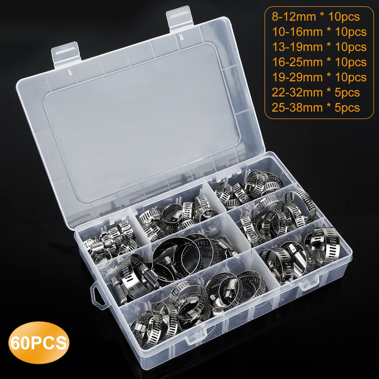 Hose Clamp Set 60-Piece Stainless Steel Adjustable Kit