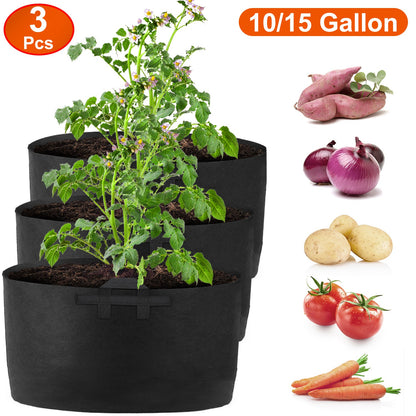 Plant Grow Bags 10 Gallon - 3 Pack Fabric Planter Pots
