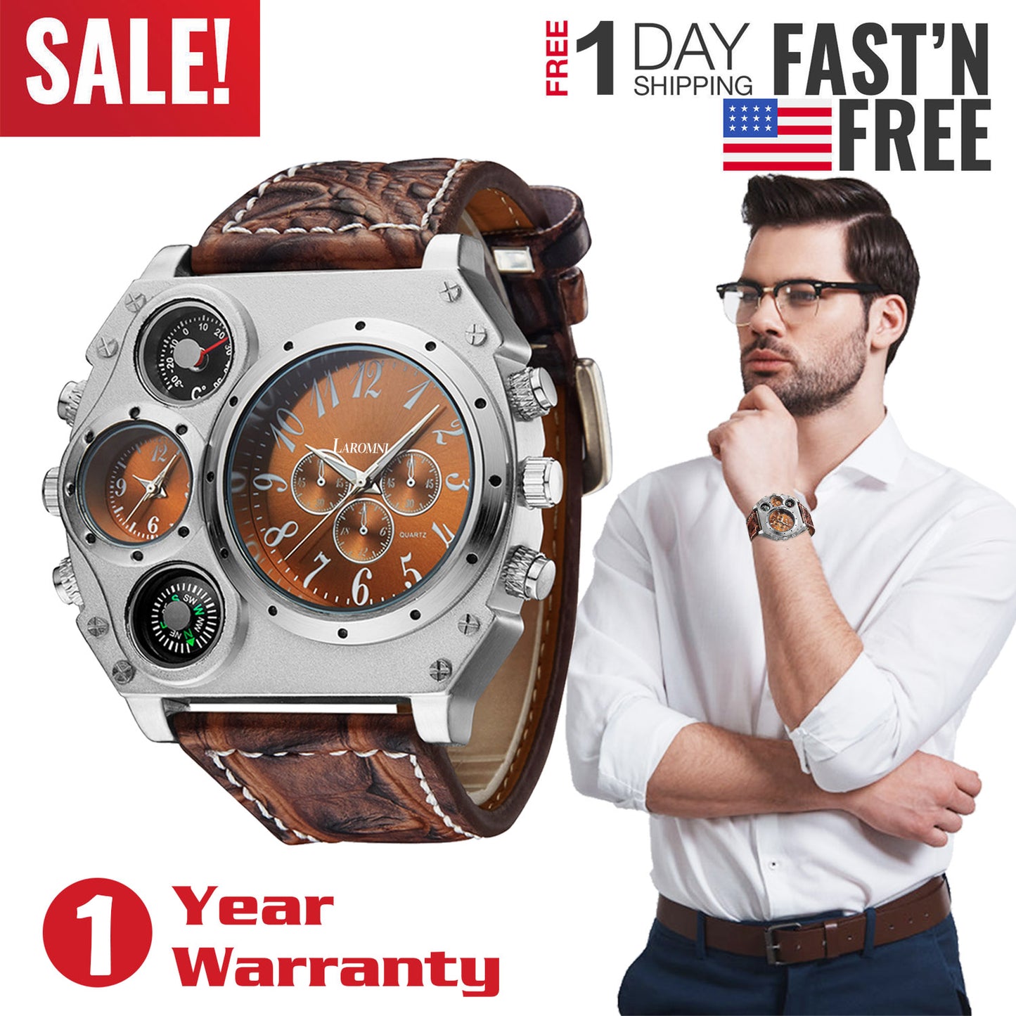 Men’s Quartz Watch Two Time Zone