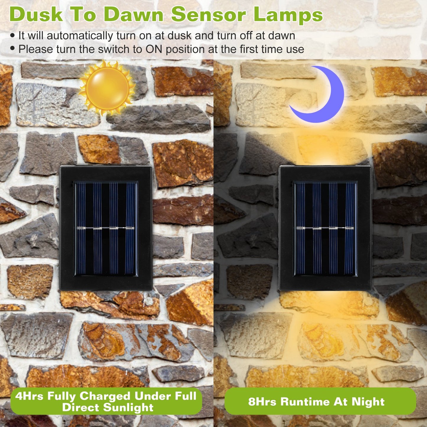 Solar Deck Lights Outdoor - 2 Pack Waterproof LED Fence Lamps