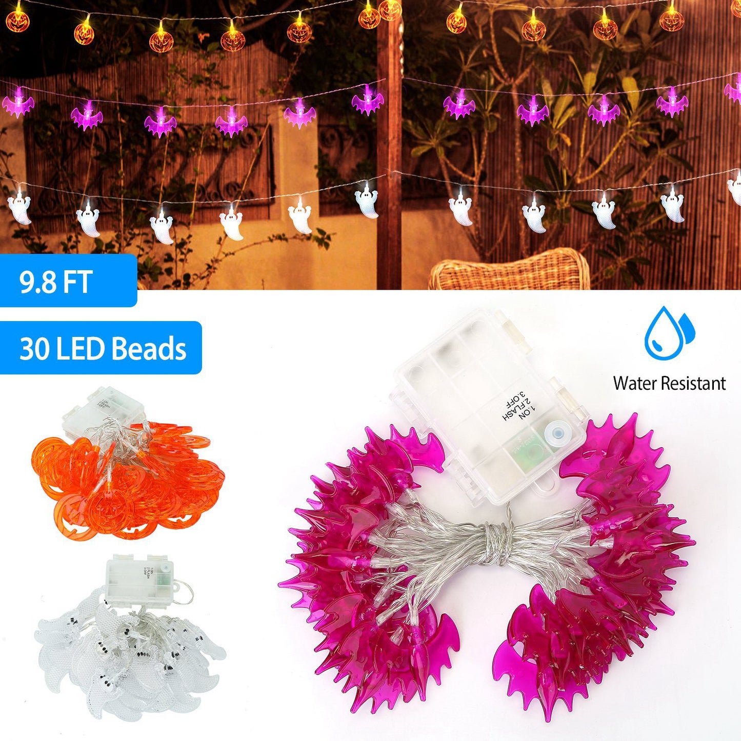 Halloween Ghost String Lights 30 LEDs 9.8ft Battery Powered