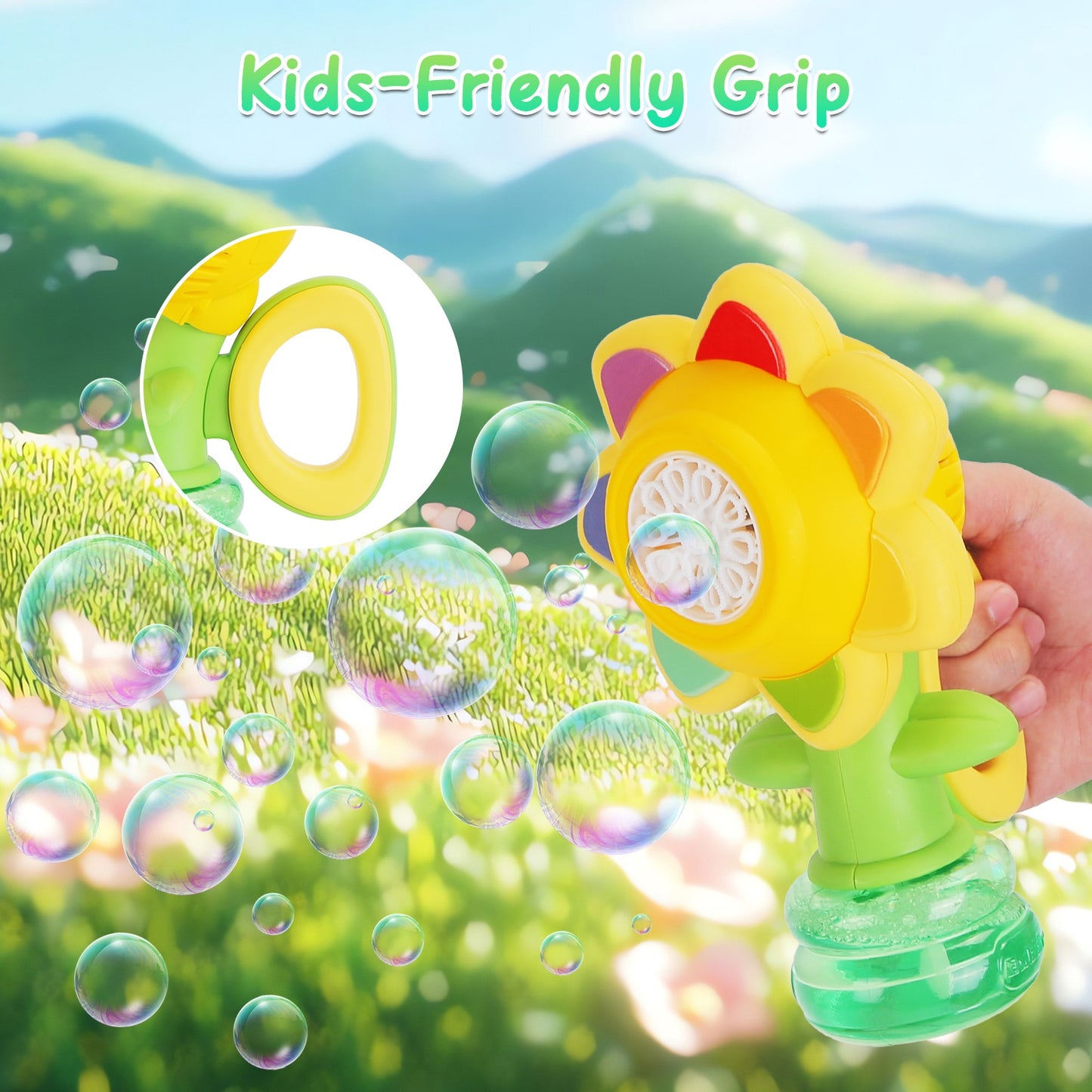 Rechargeable Sunflower Bubble Machine with LED Lights (2-Pack)