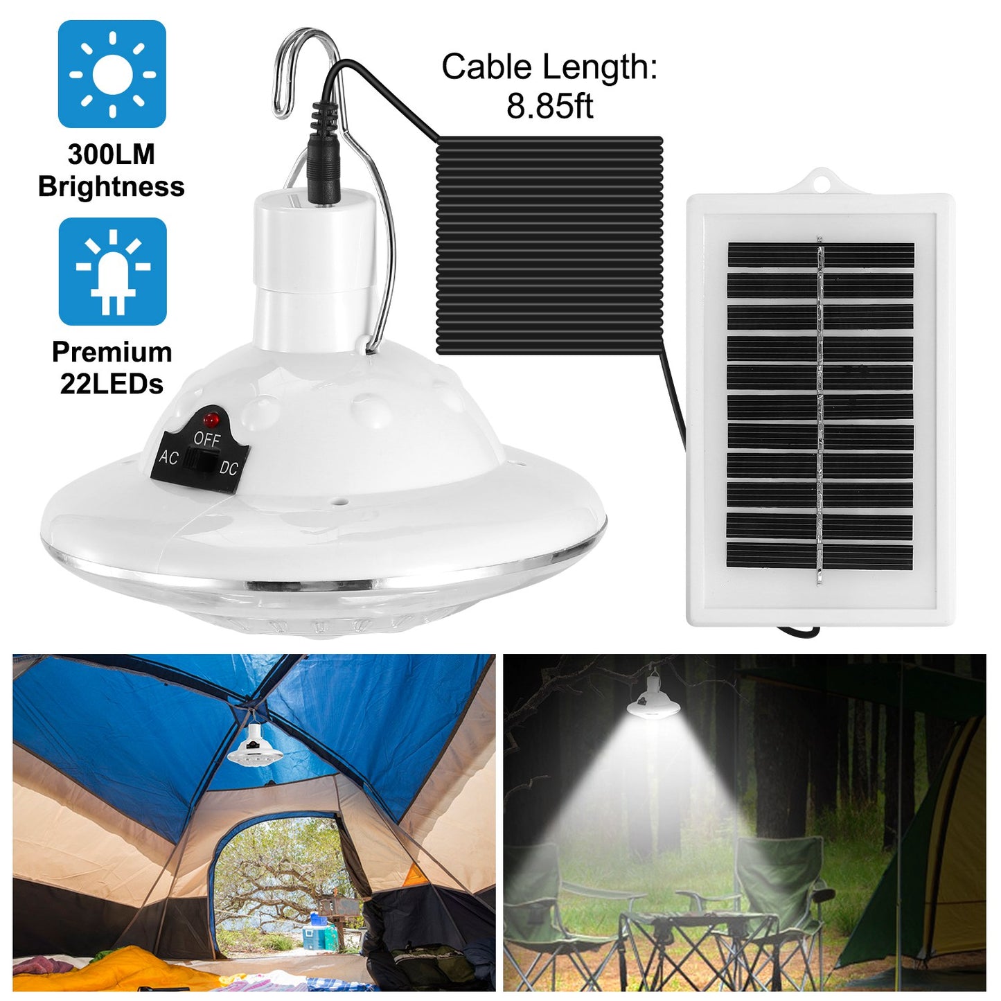 Solar Camping Lantern with Remote Control & Hanging Hook
