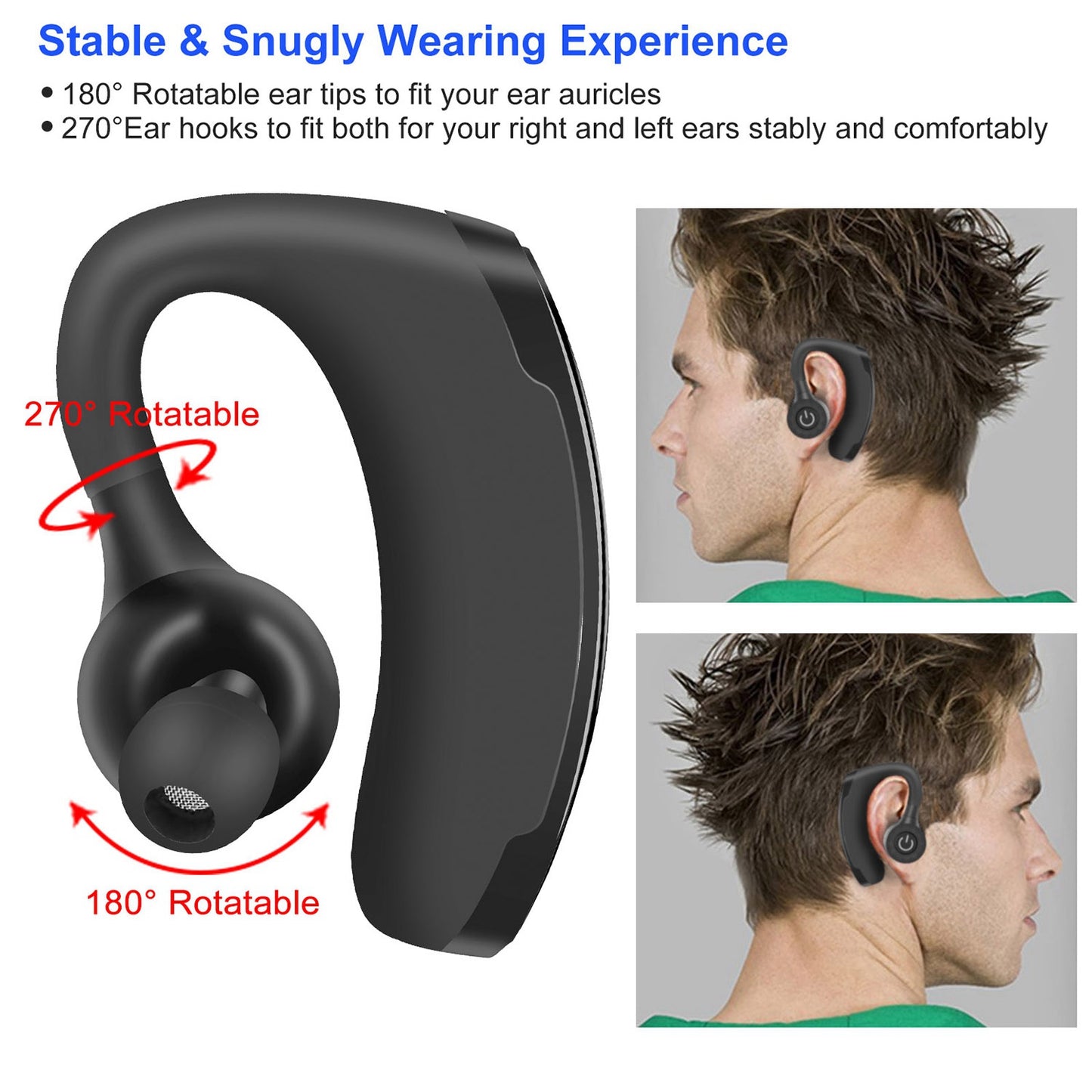 Wireless Bluetooth Earbuds with Ear Hook & 10Hr Playtime