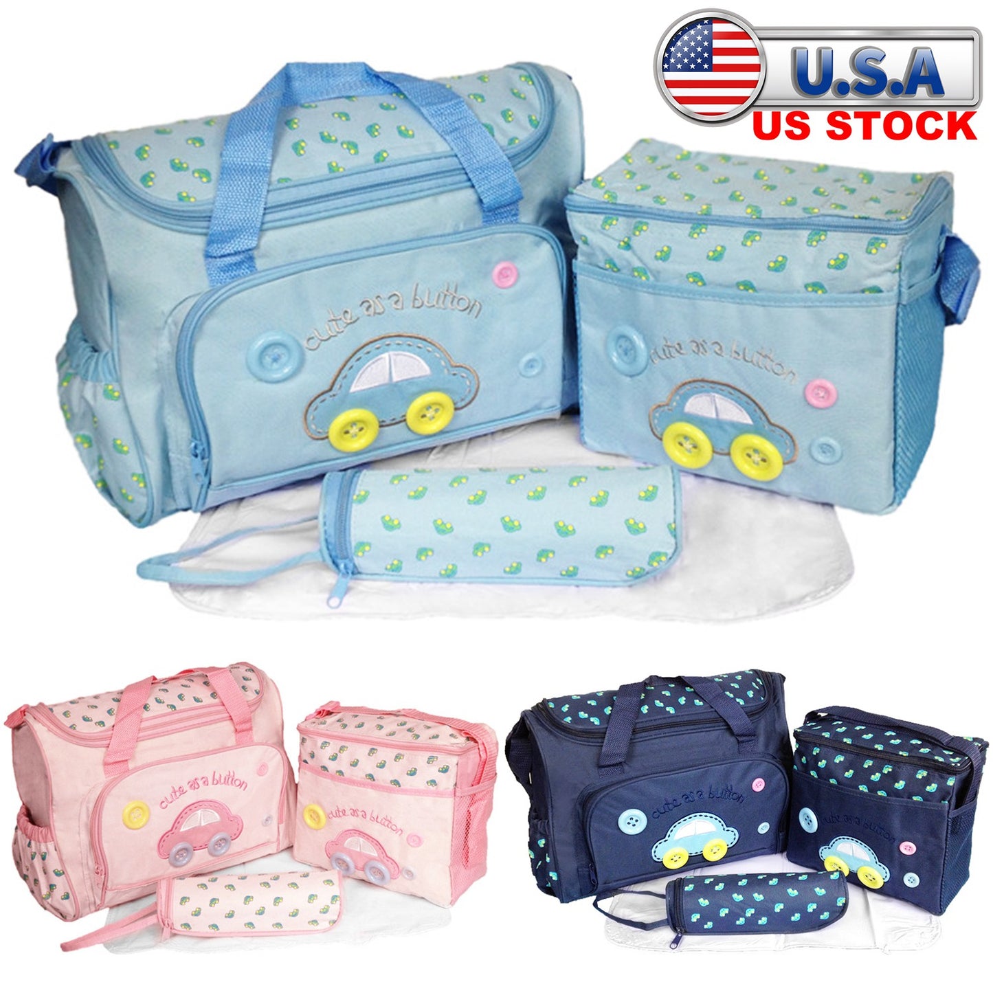 4-Piece Diaper Bag Tote Set with Changing Pad