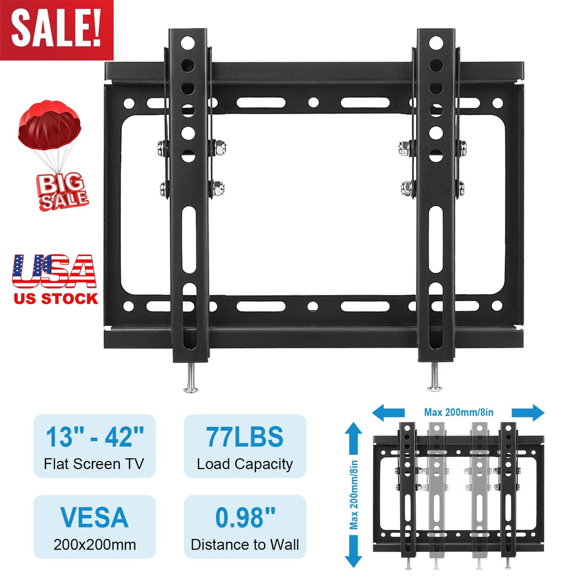 TV Wall Mount Bracket Tilt for 13"-42" LED/LCD/PLASMA Flat TV VESA 200x200mm