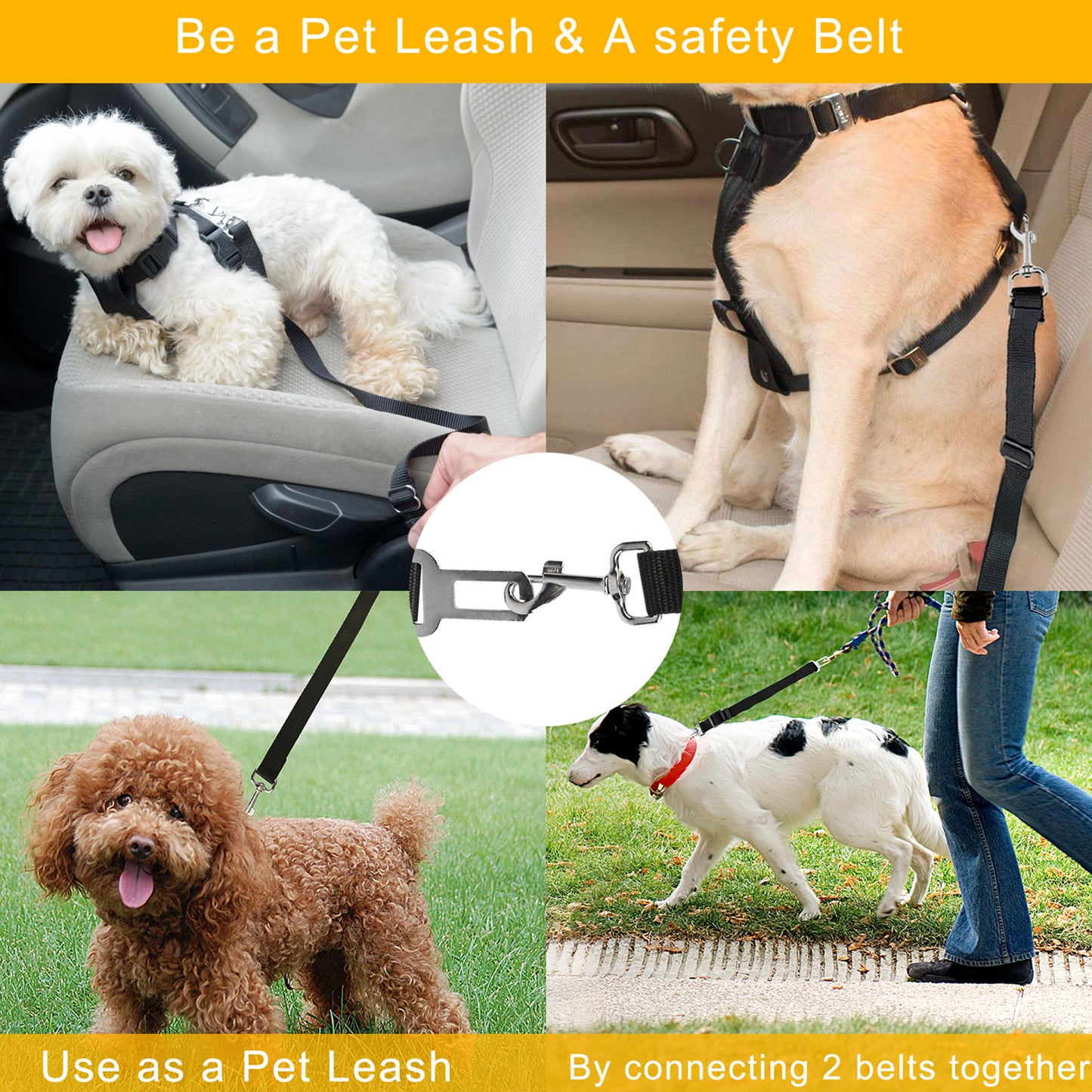 Dog Seat Belt Leash 2-Pack Adjustable Car Safety Harness