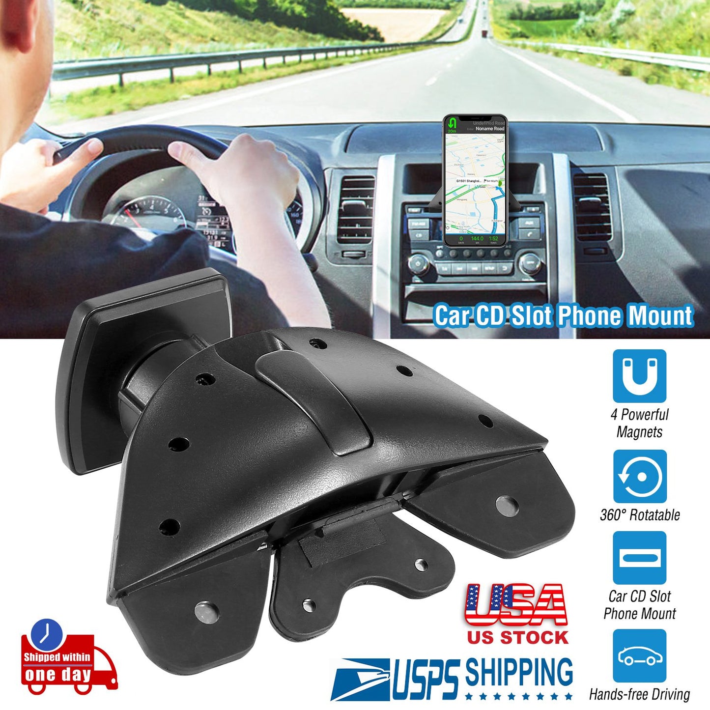 Magnetic CD Slot Car Phone Mount with 360° Rotation