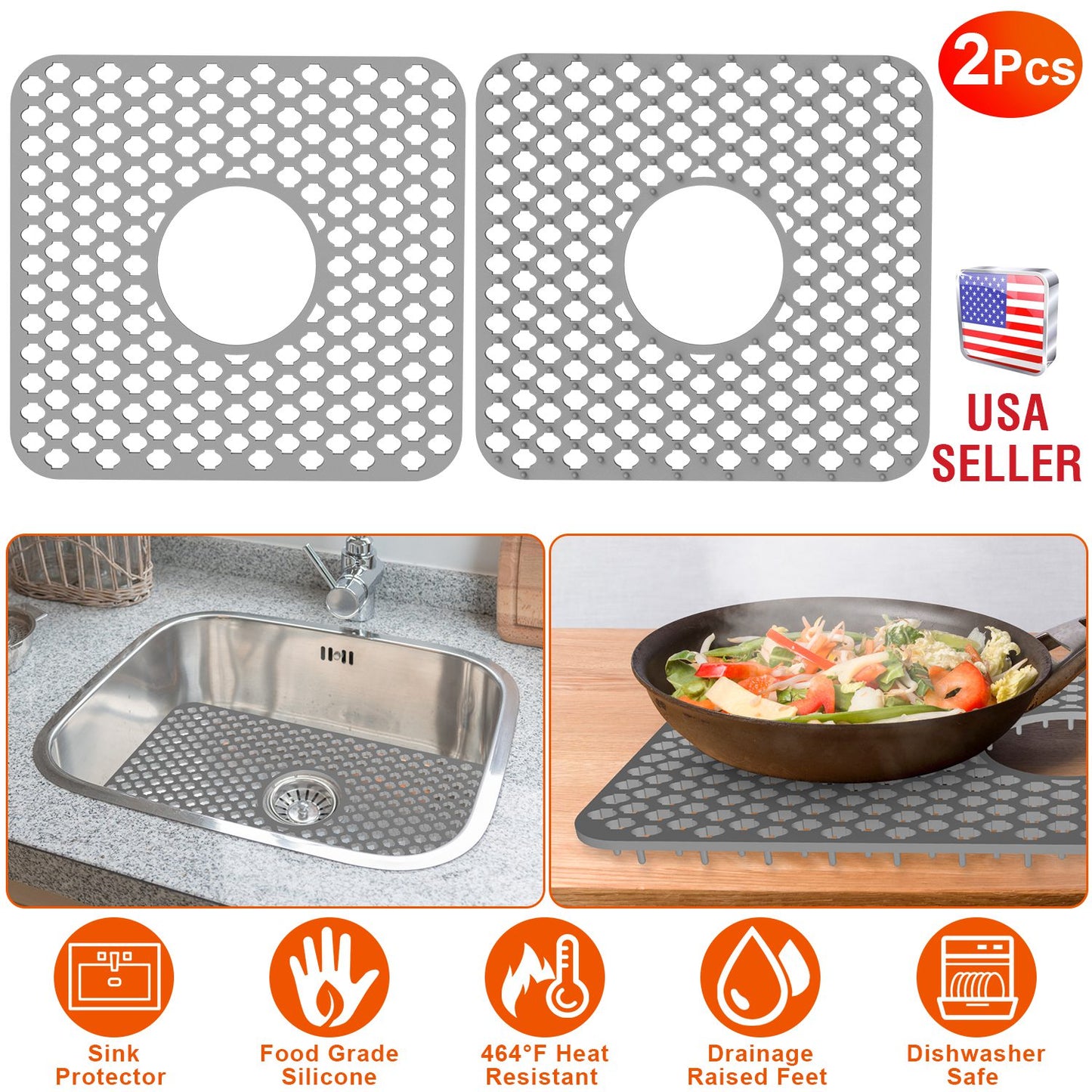 Silicone Sink Mat with Drain Hole - Non-Slip Kitchen Protector