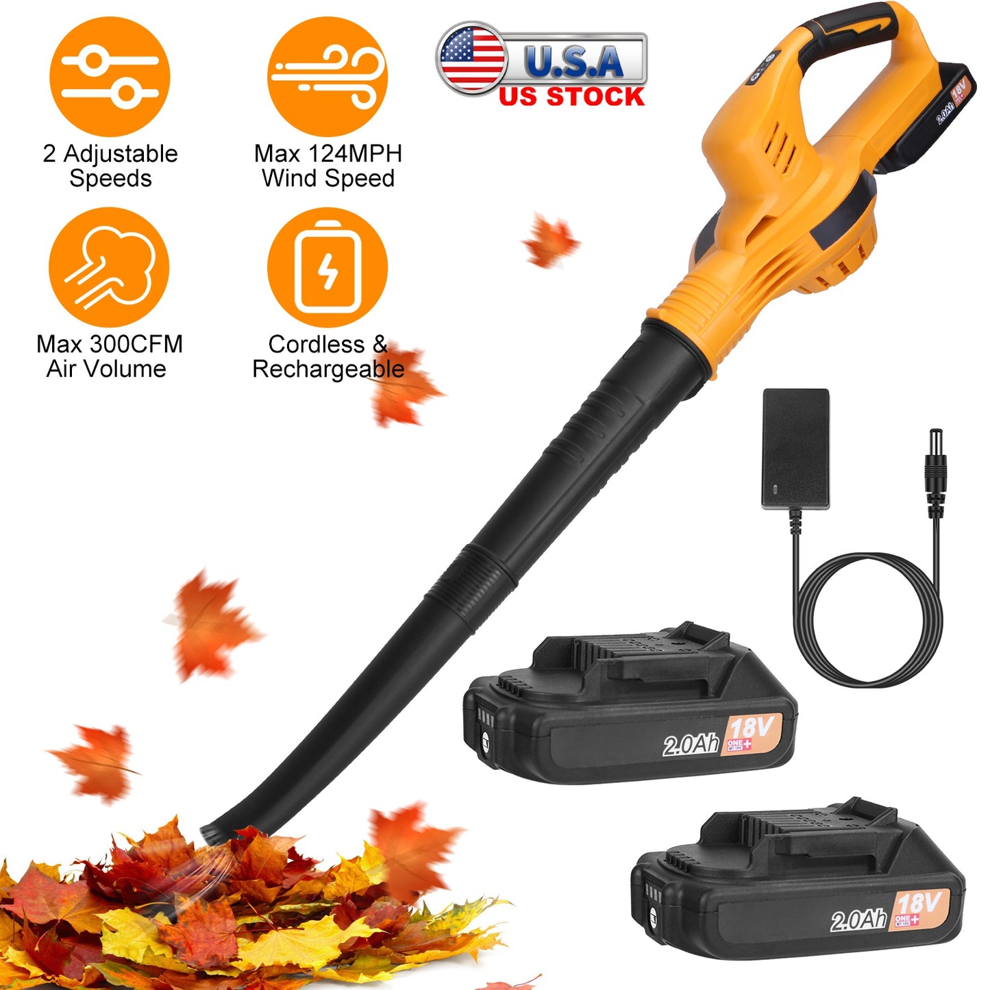 Cordless Leaf Blower 124MPH with 2 Batteries & Charger