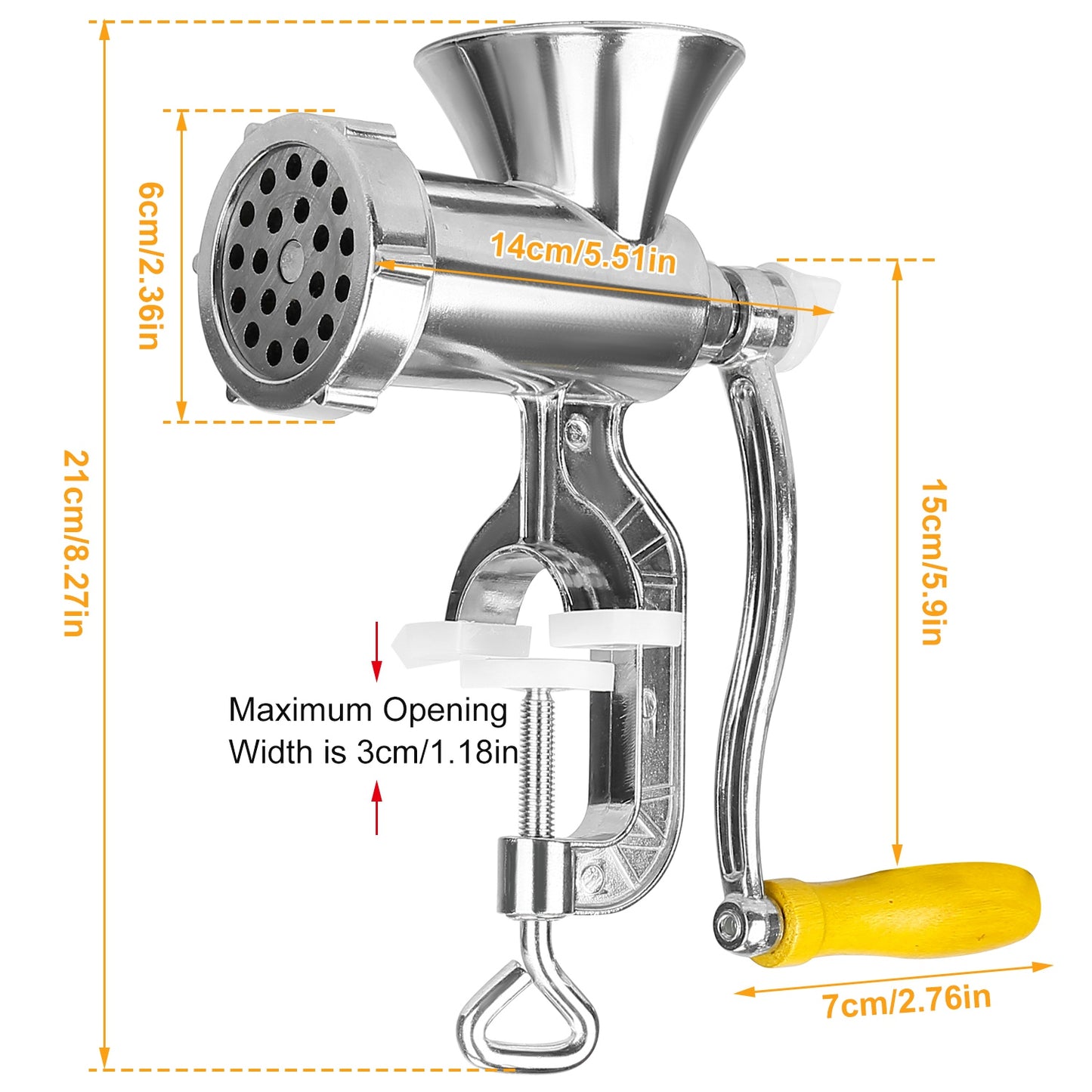 Manual Meat Grinder with Sausage & Noodle Attachments