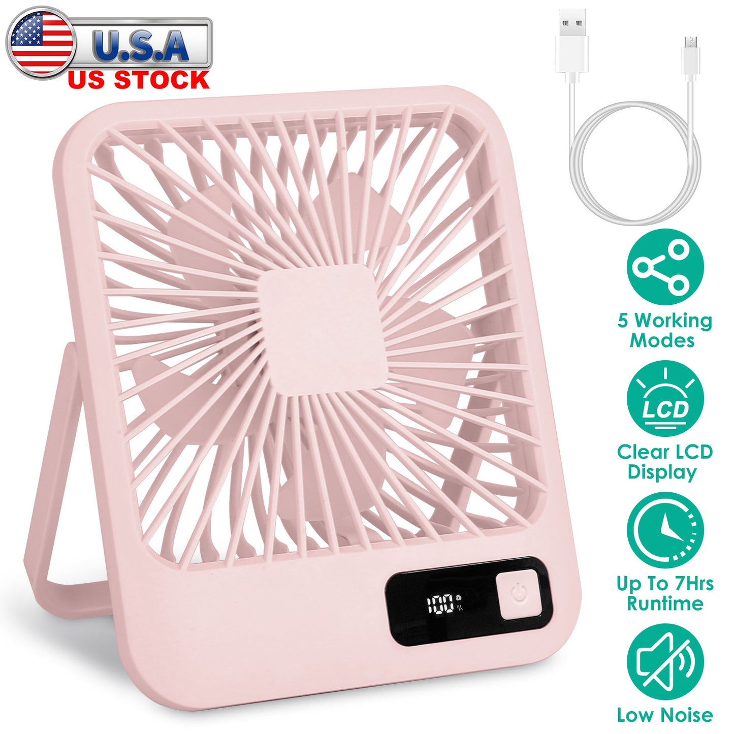 Rechargeable Desktop Fan with LCD Display & 5 Speed Settings