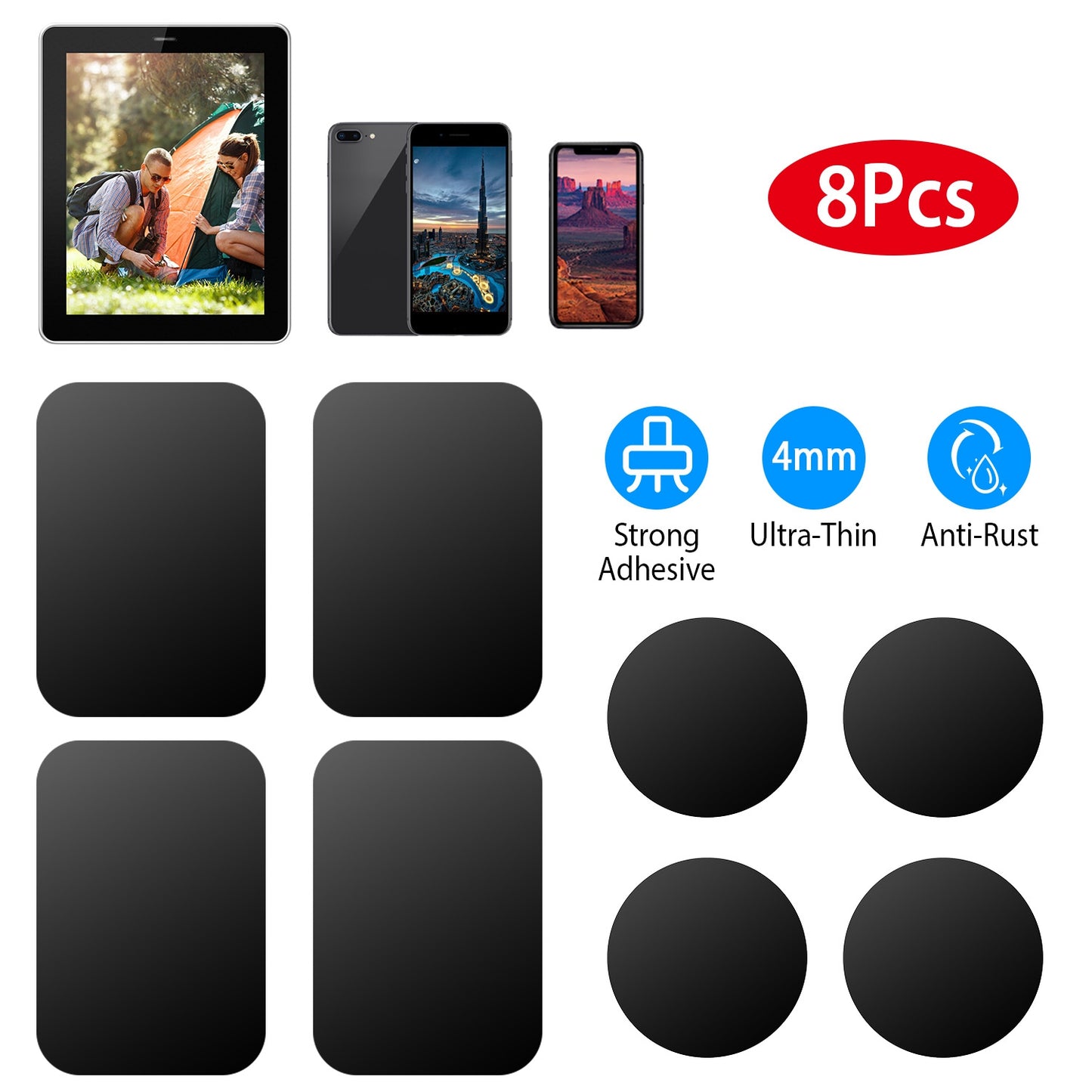 Metal Plates for Magnetic Car Mount - 8 Pack Universal Adhesive