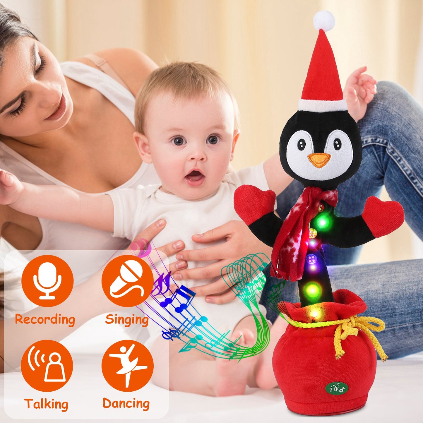 Dancing Christmas Plush Toy with Music, Lights & Recording