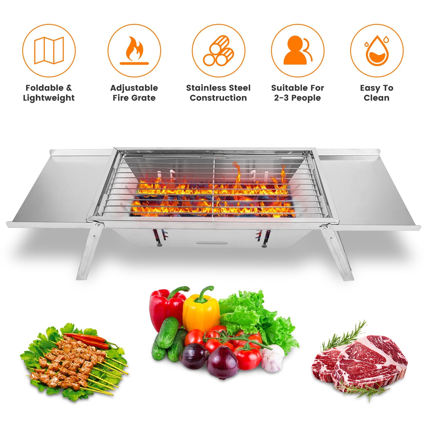 3-in-1 Foldable Charcoal Grill Fire Pit & Slow Cooker Portable