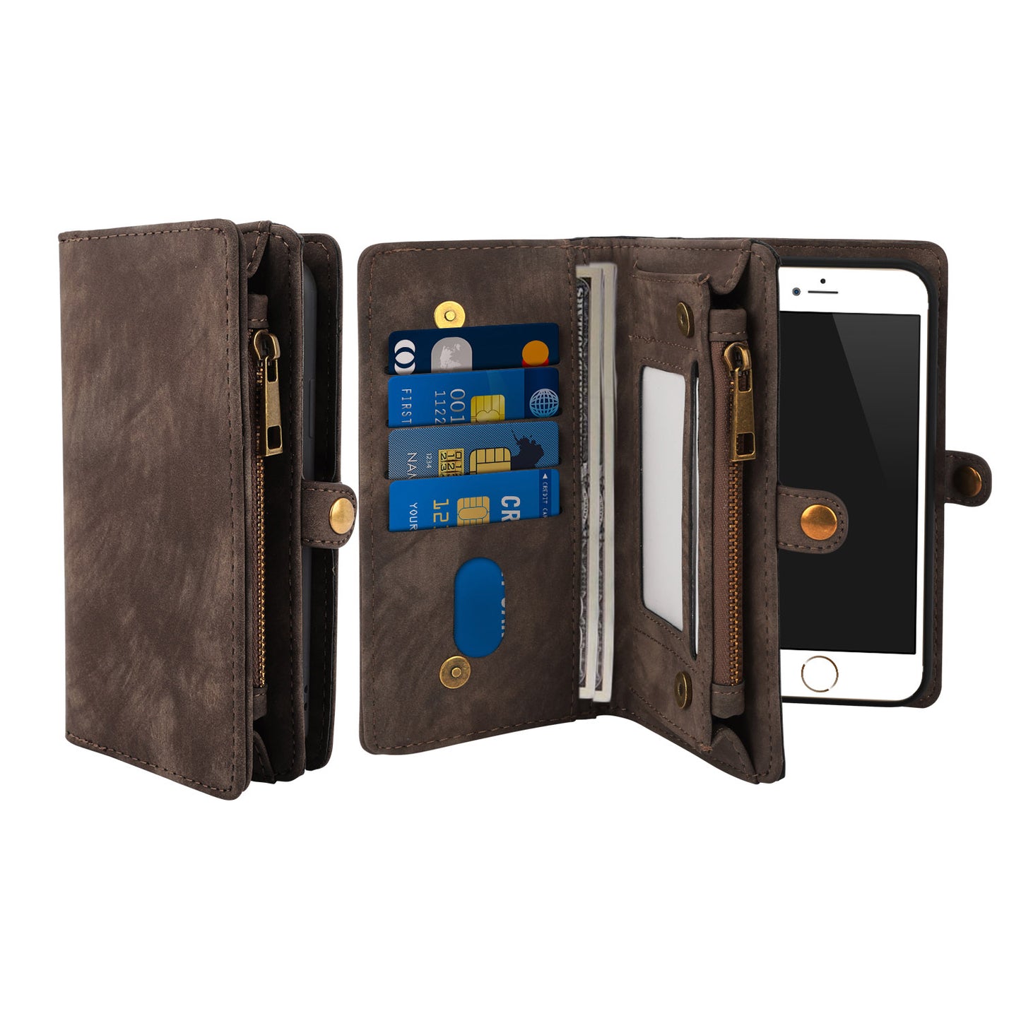 iPhone 6s Wallet Case with Detachable Magnetic Cover - Brown